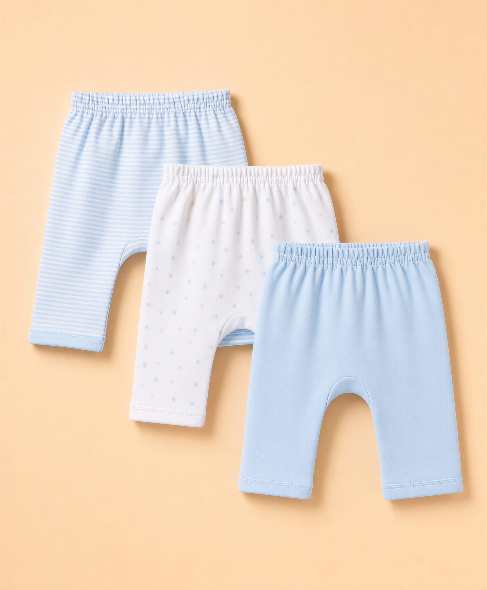 I Bears Interlock Knit Full Length Striped Diaper Leggings With Star Print Pack of 3 - White, Blue & Light Blue-image-12