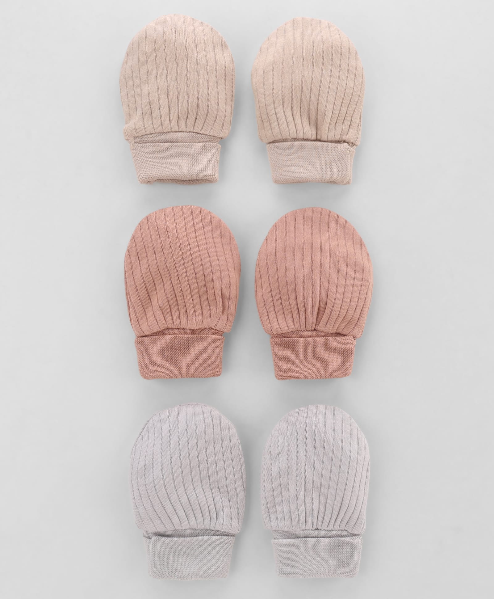 I Bears Interlock Knit Mittens Set Pack of 3 - Beige, Peach & Brown