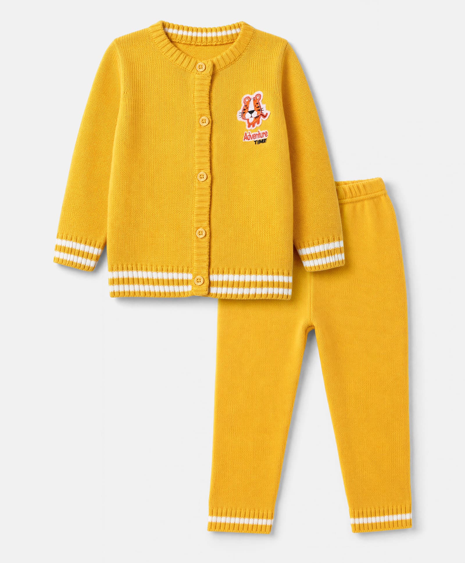 Babyhug Knit Full Sleeves Sweater Set with Tiger Patch - Yellow-picture-13