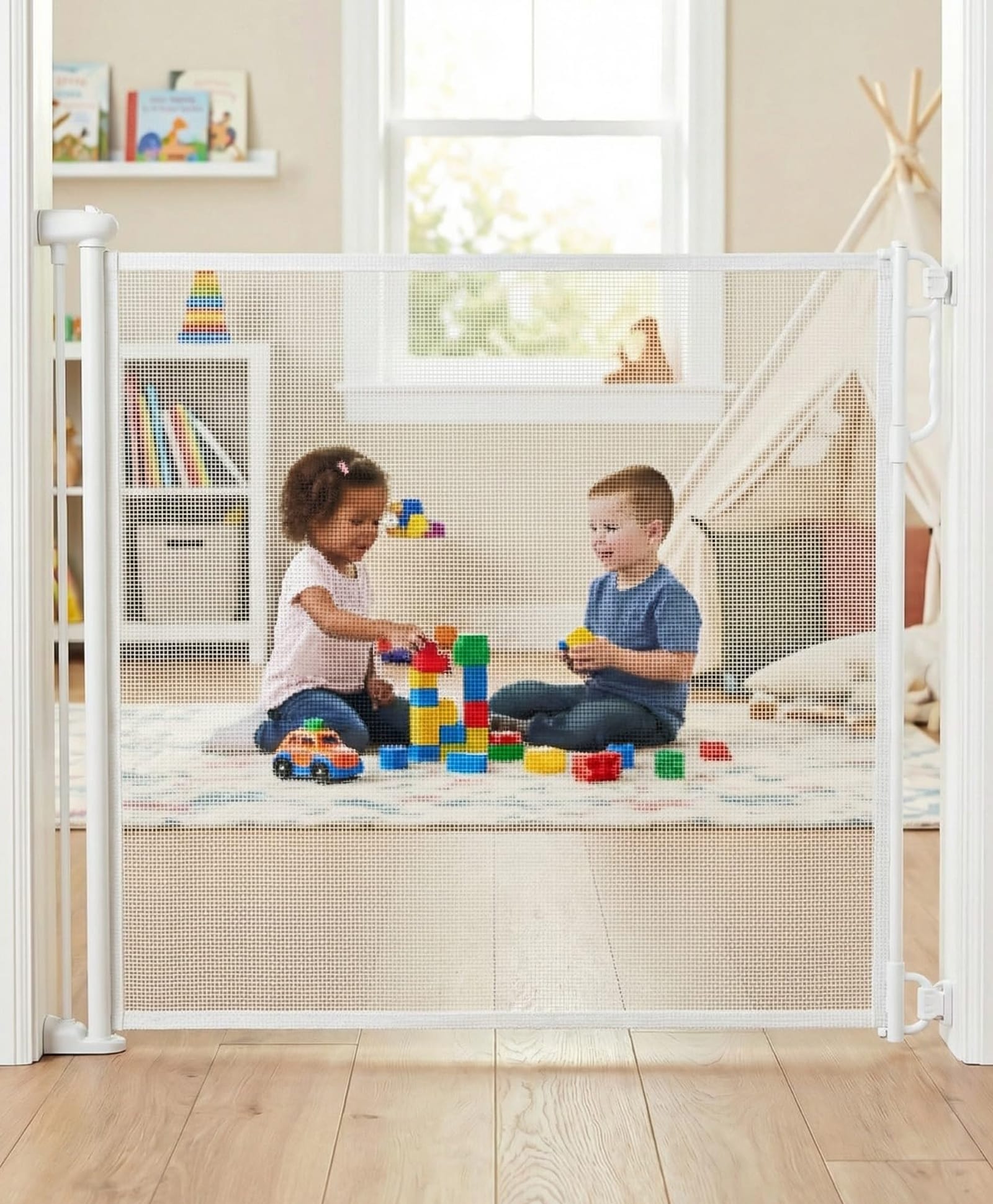 Baybee Retractable Baby Safety Gate Fence for Kids & Pets | 140 cm Stretchable Mesh with Secure Childproof Lock | Foldable Drill-Mount Barrier for Door, Stairs & Kitchen (White)-image-48