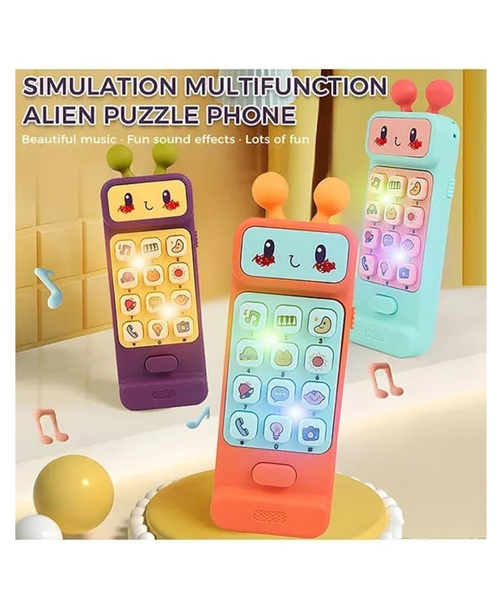 SANJARY Kids Multifunction Alien Puzzle Phone Toy with Music, Lights, Sound Effects, Educational Learning Game for Toddlers and Babies color design may vary-picture-29