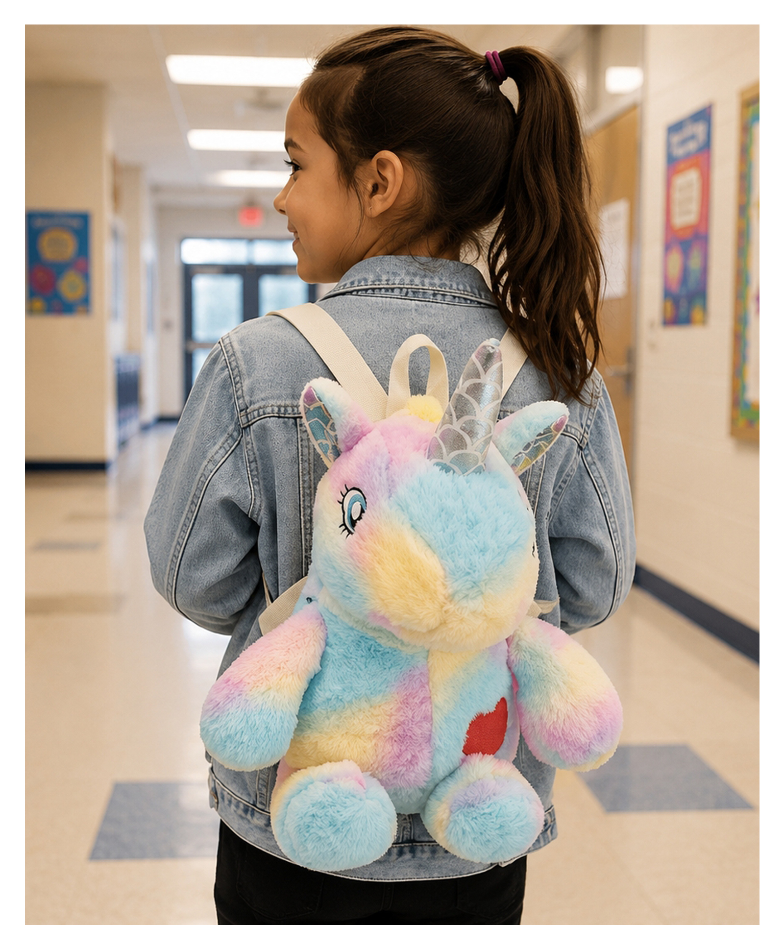 Sanjary 15.7 cm Cute Rainbow Unicorn Plush Backpack for Kids, Soft Stuffed Animal School Bag, Lightweight Travel Companion Gift for Girls Toddlers color design may vary-picture-0