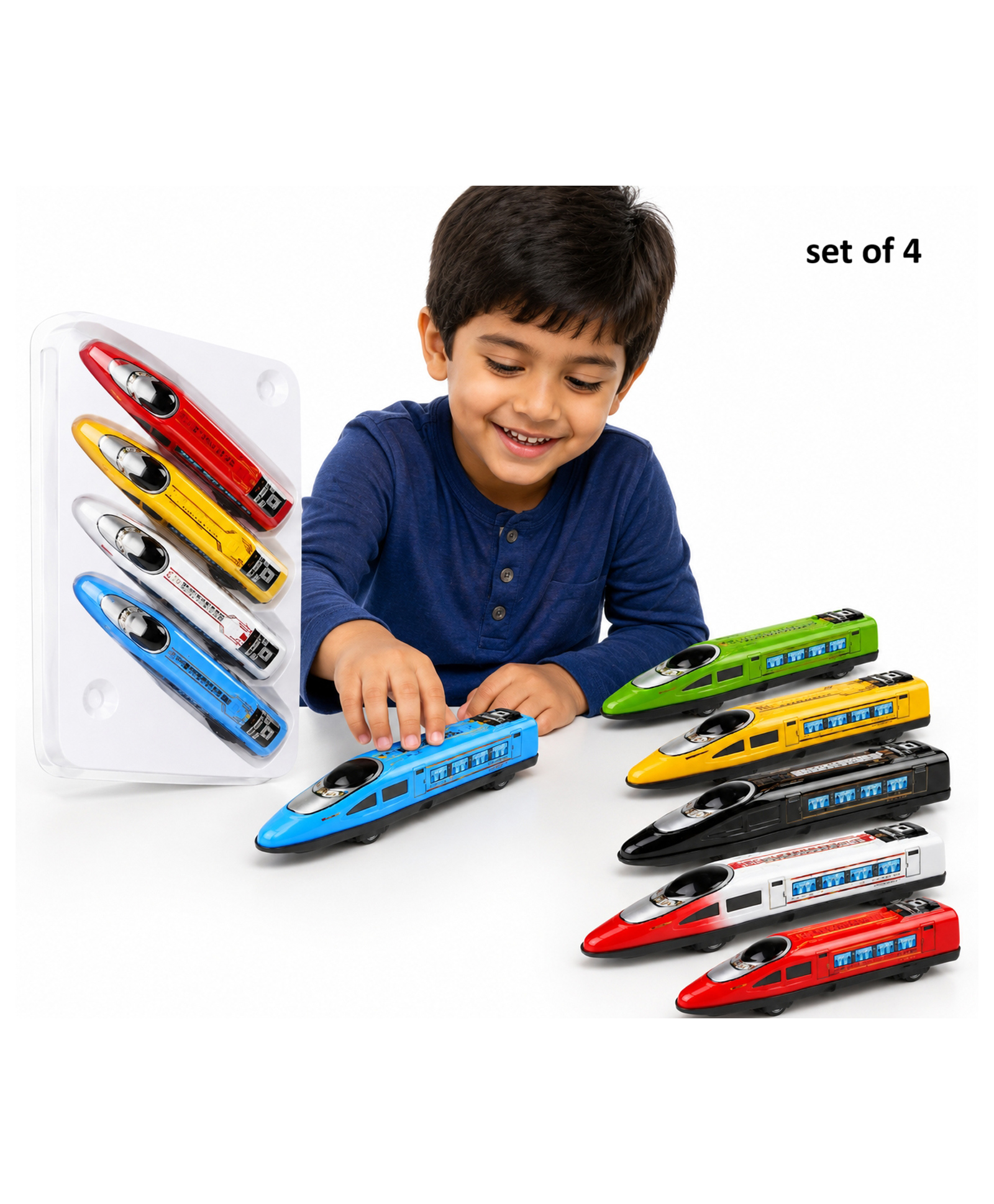 Sanjary Alloy High Speed Bullet Train Toy with Pull Back Action, Metal Railway Model Car for Kids Collection and Play Fun set of 4 color design may vary-picture-15