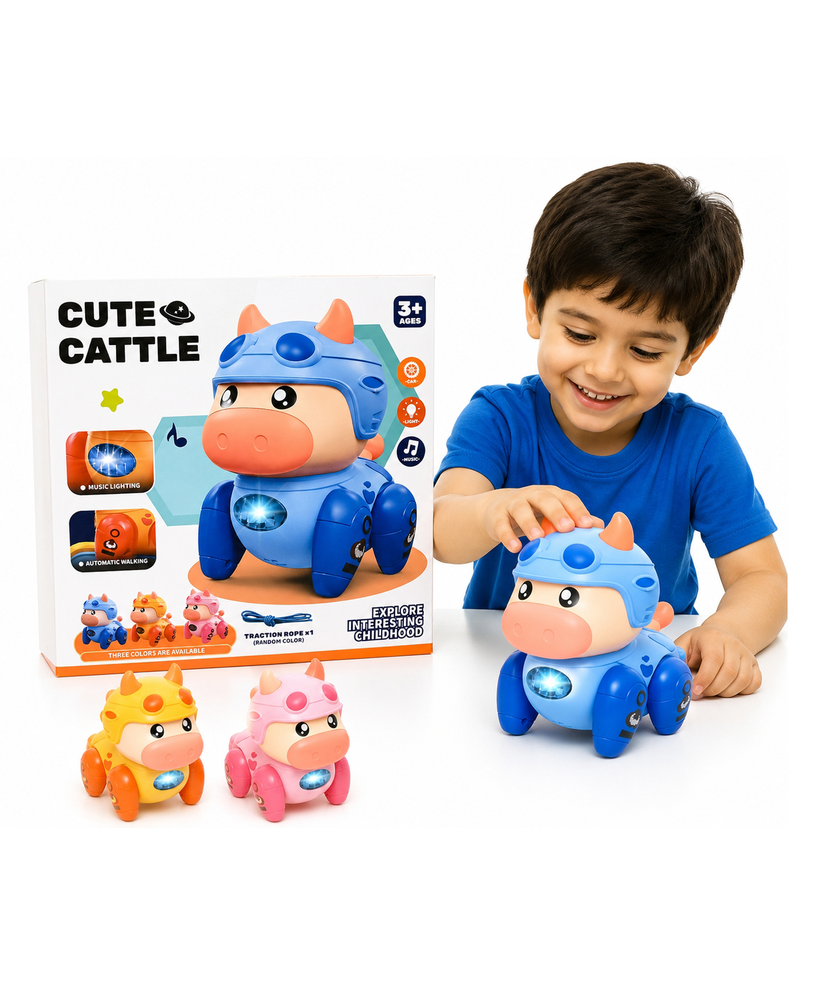 Sanjary Cute Walking Cattle Toy with Music, Flashing Lights and Automatic Movement, Interactive Animal Toy for Kids Fun Entertainment color design may vary-image-28