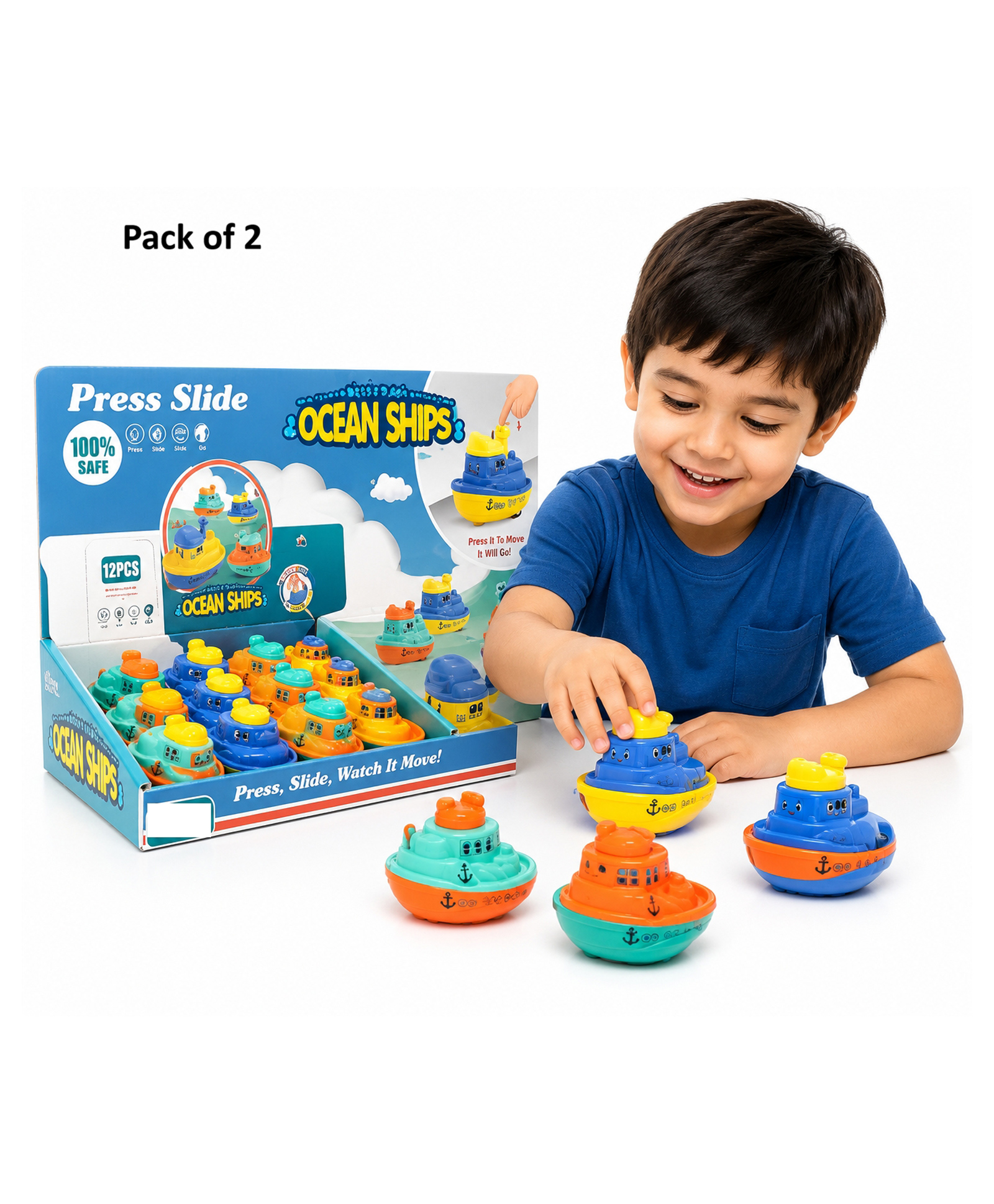 Sanjary Ocean Ships Press Slide Game Toy Set with Mini Boats, Interactive Water Play Toy for Kids Fun Entertainment Activities Pack of 2 color design may vary-image-29
