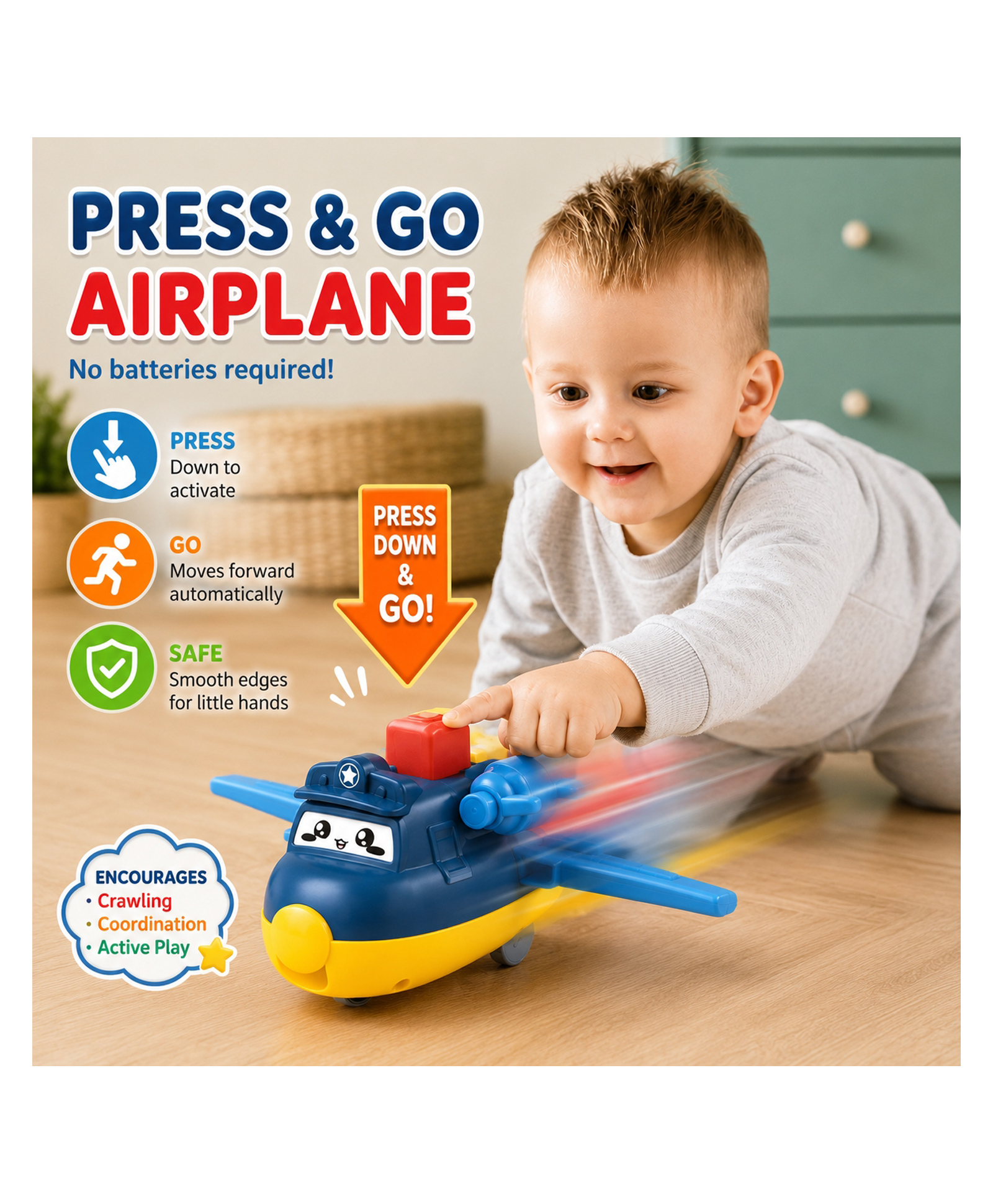 Sanjary Press and Go Cartoon Airplane Toy for Kids, Inertia Sliding Aircraft Vehicle with Fun Interactive Educational Play Entertainment pack of 1 color design may vary-picture-19