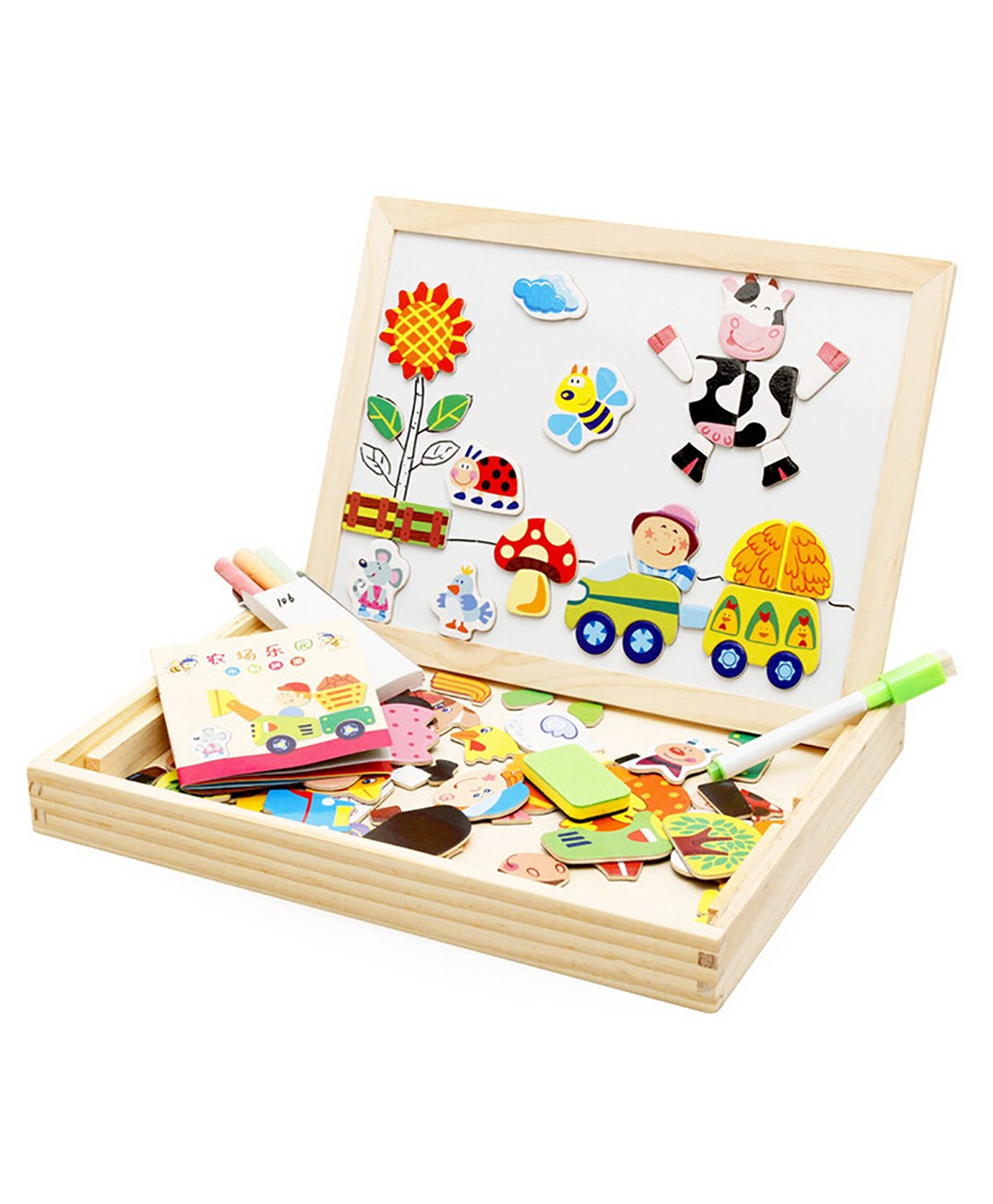 Sanjary Wooden Magnetic Drawing Board Puzzle Set for Kids, Educational Learning Toy with Creative Shapes, Writing and Matching Activities color design may vary-picture-0
