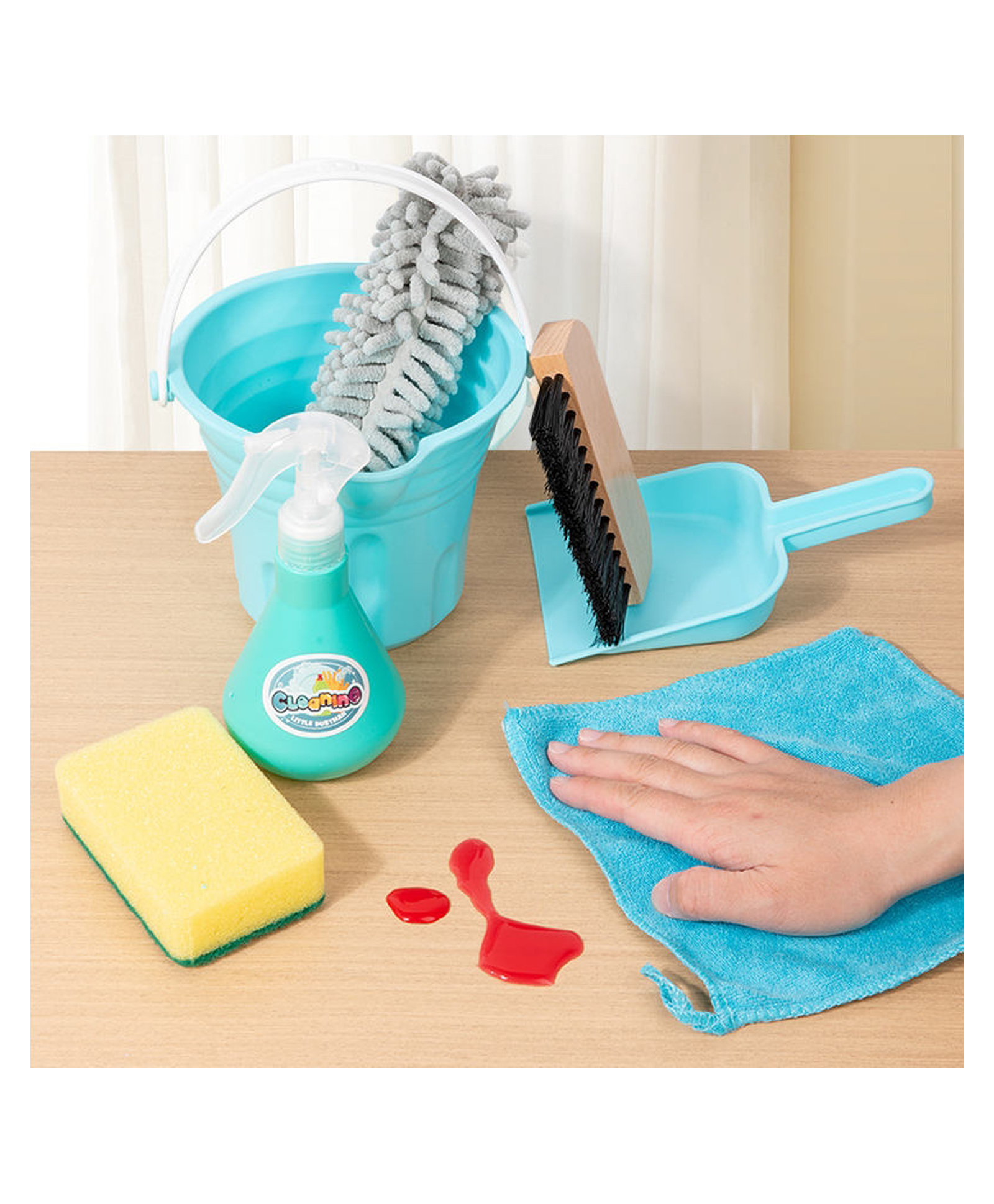 Sanjary Kids Cleaning Play Set with Bucket, Spray Bottle, Brush and Cloth, Pretend Housekeeping Toy for Fun Learning Activities color design may vary-picture-48