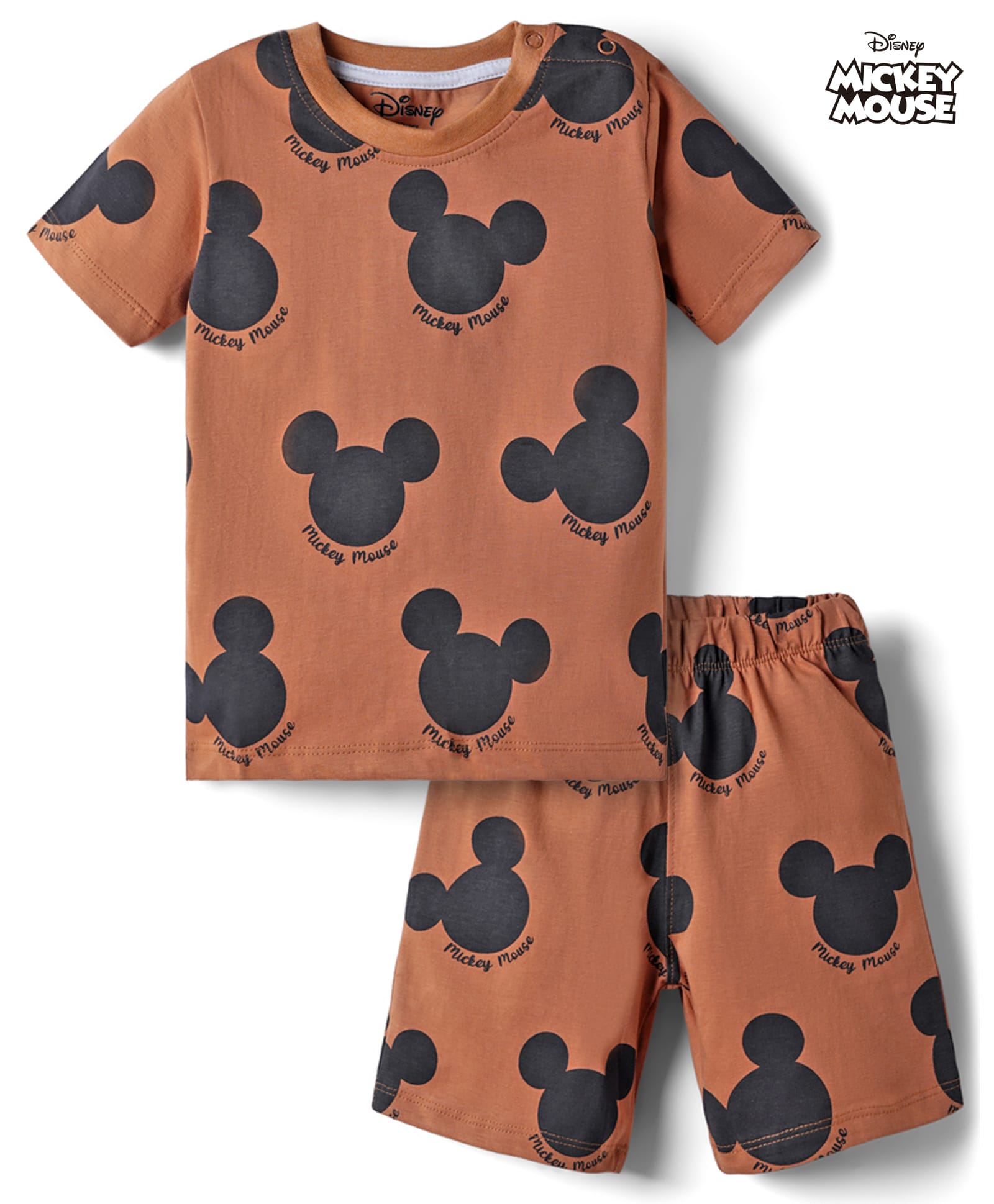Babyoye Disney 100% Cotton Knit Half Sleeves Co-Ords T-Shirt & Shorts Night Suit - Brown-image-34