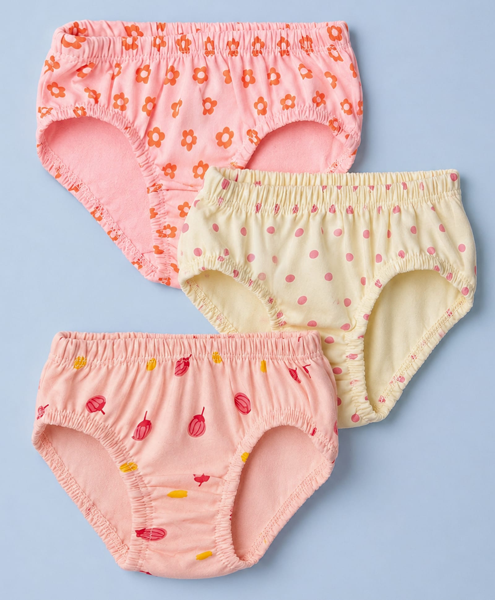 Tango Single Jersey Knit Panties With Floral & Polka Dot Print Pack of 3 - Peach, Pink & Yellow-image-47