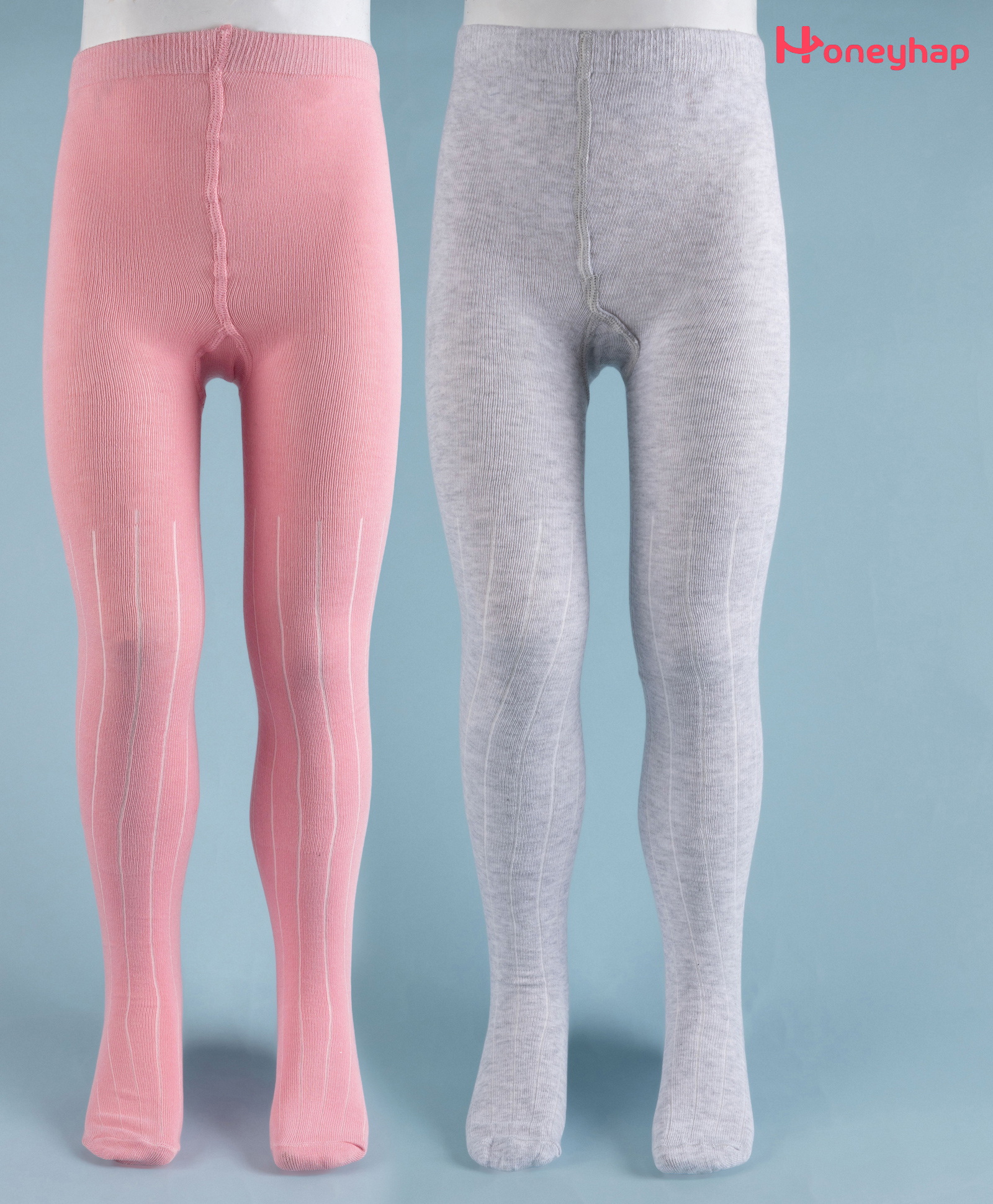 Honeyhap Premium Cotton Lycra Knit Solid Tights Pack of 2 - Baby Pink & Light Grey-image-26