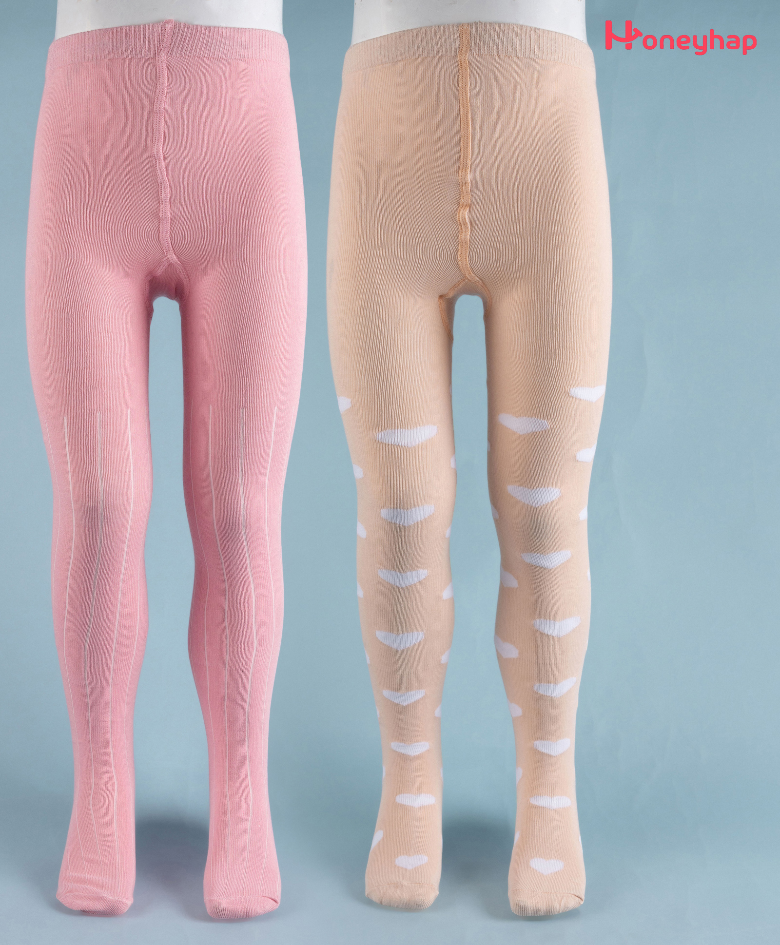 Honeyhap Premium Cotton Lycra Knit Solid Tights Pack of 2 - Baby Pink & Peach-image-45