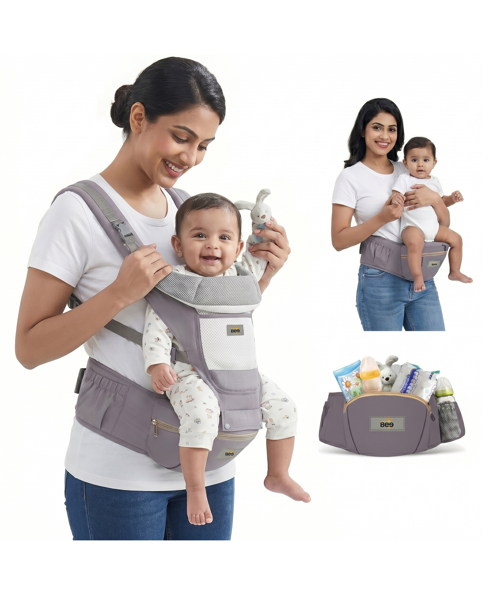 Golden Bee Comfort Nest Multi function Baby Carrier - Light Grey-image-9