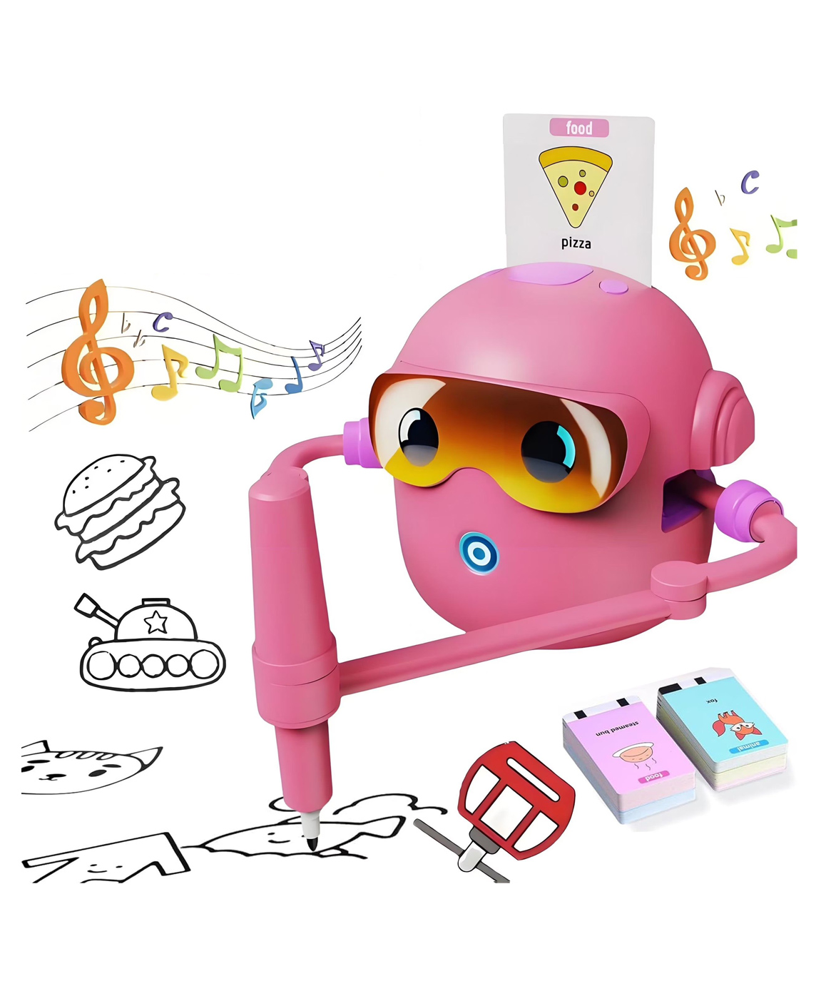 ADKD Intelligent Early Education Drawing Robot for Kids | Smart Drawing & Singing Tutor with 100 Flashcards & 2 Pens | Step-by-Step Art & English Learning Toy- Pink-picture-38