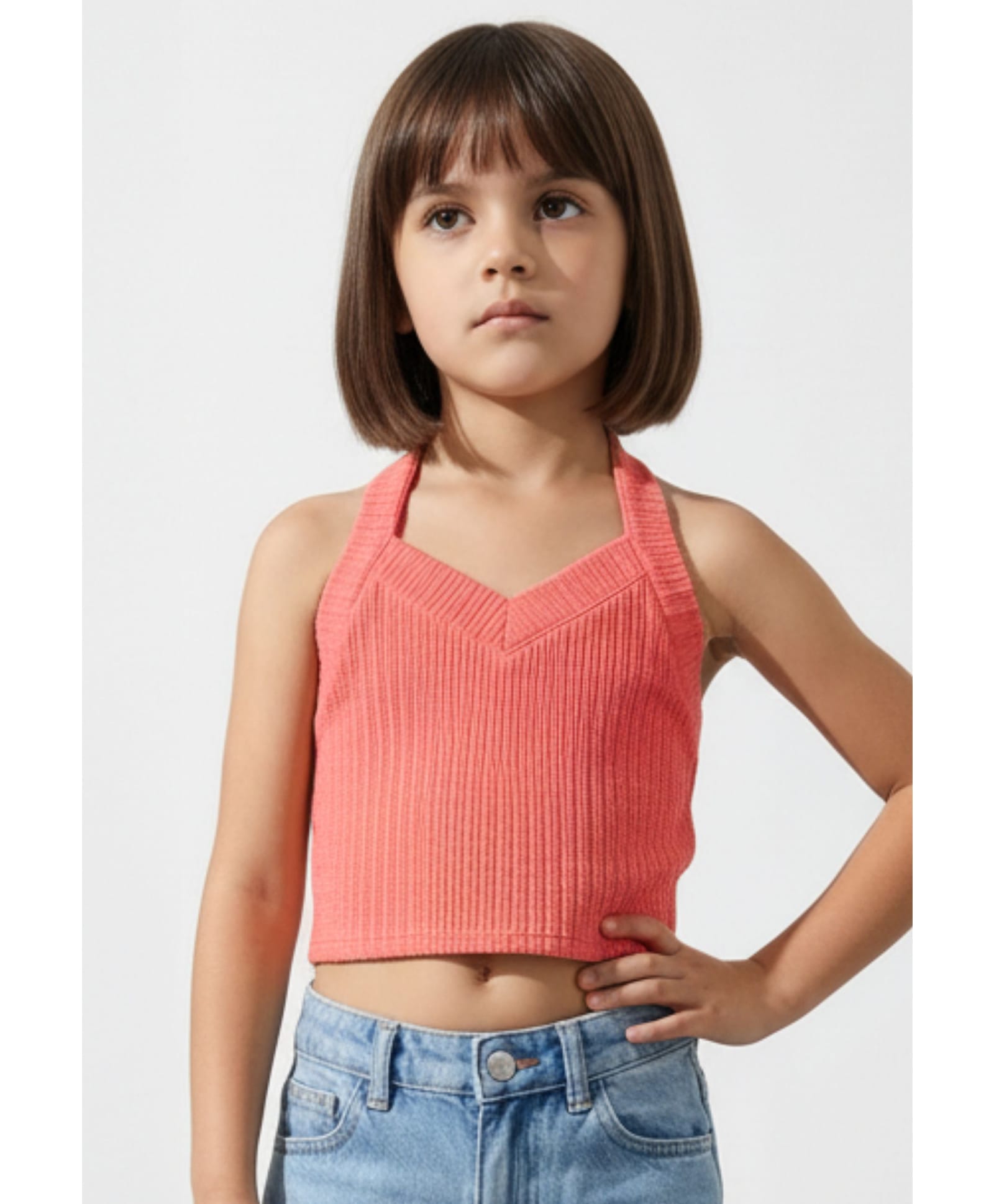 Taffykids Knit Sleeveless Halter Neck Crop Top Rust Orange 9-10 Years-picture-22