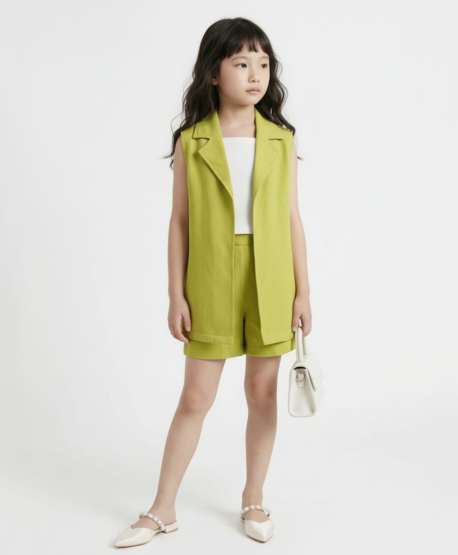 Taffykids Woven Sleeveless Long Jacket With Matching Shorts & Knitted Inner Tee - Green & White-picture-35