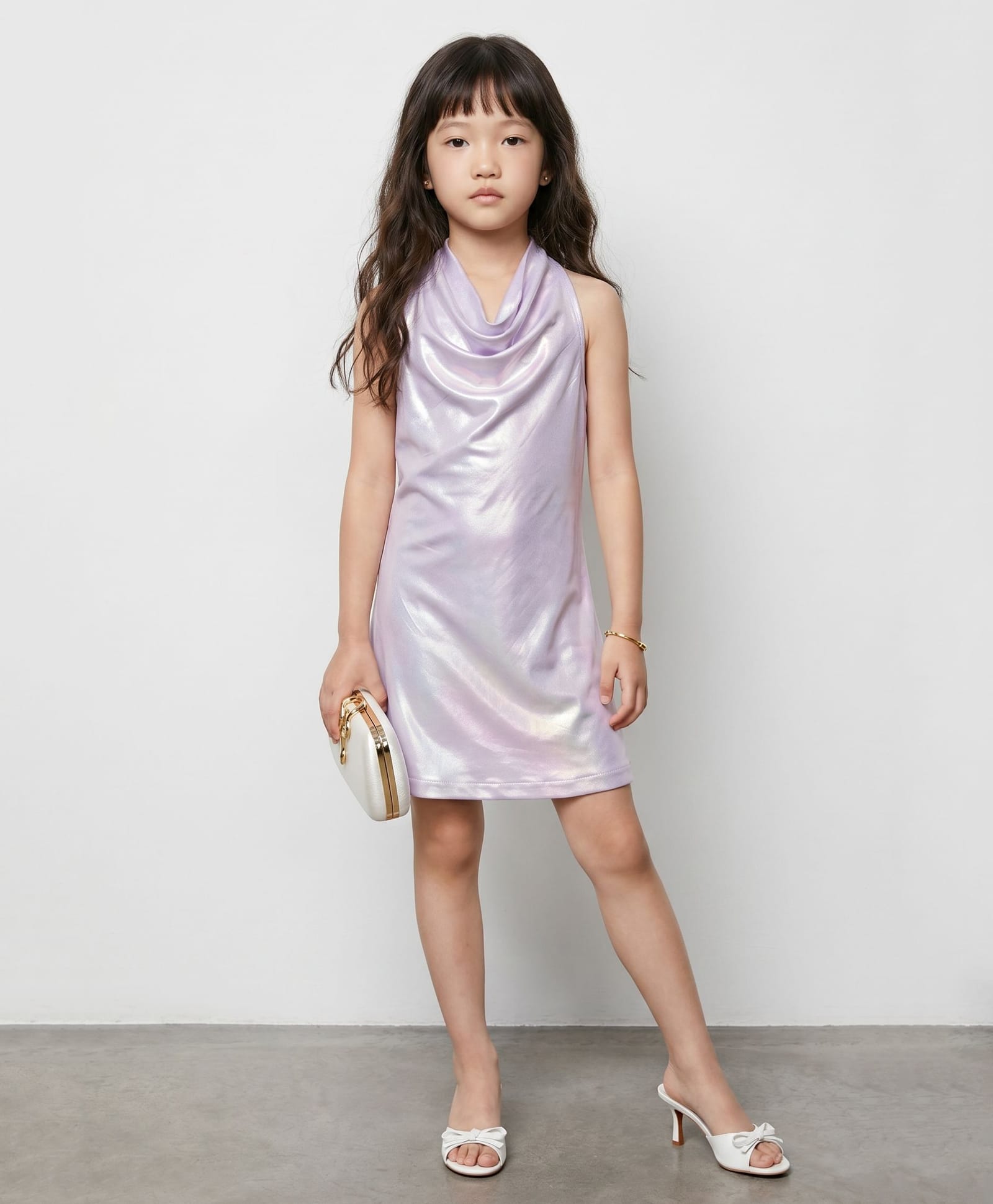Taffykids Knit Sleeveless Cowl Neck A Line Foil Printed Party Dress - Lavender-picture-26