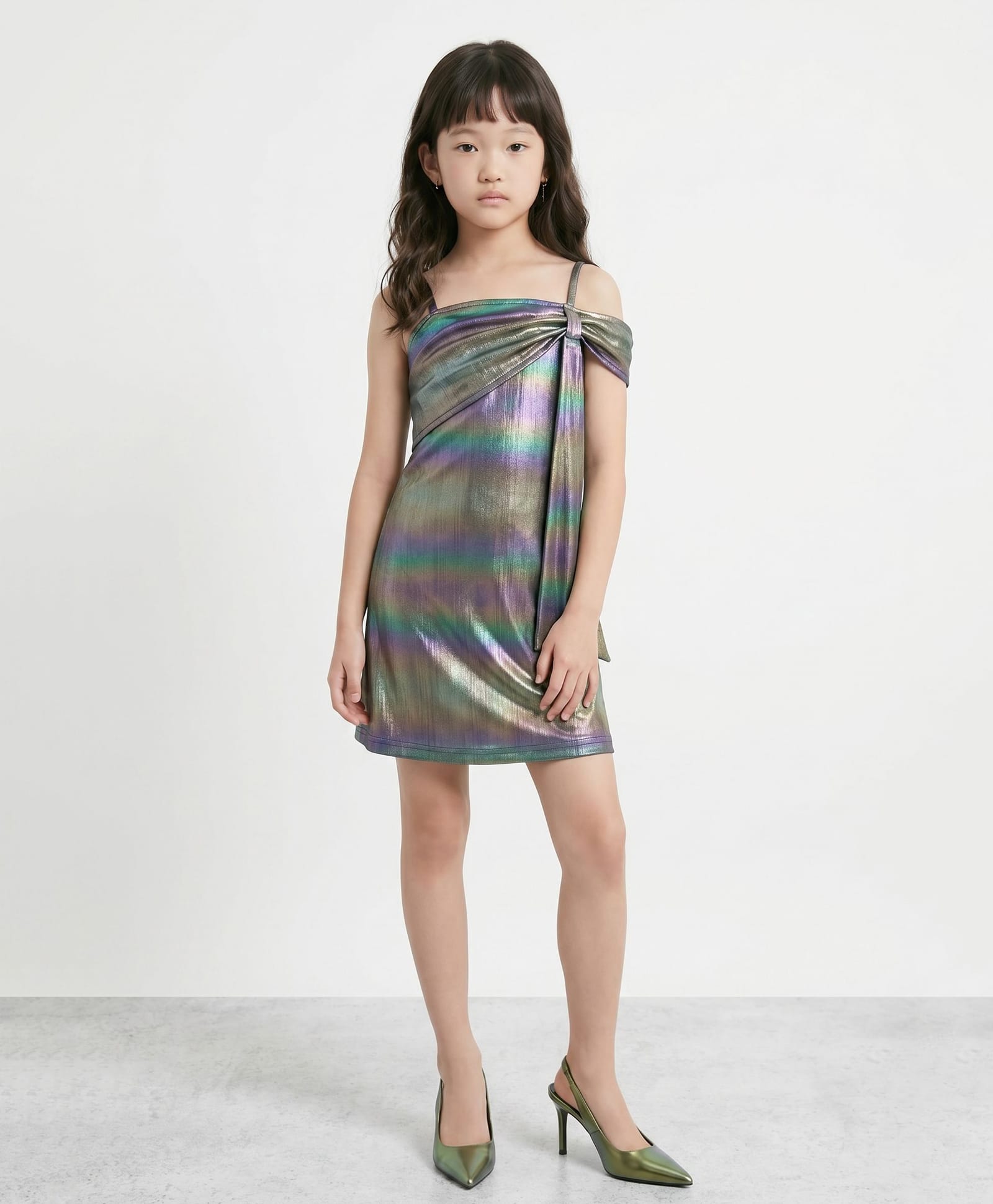 Taffykids Knit Sleeveless Bow Strap Detailed A Line Foil Printed Party Dress - Grey-picture-47