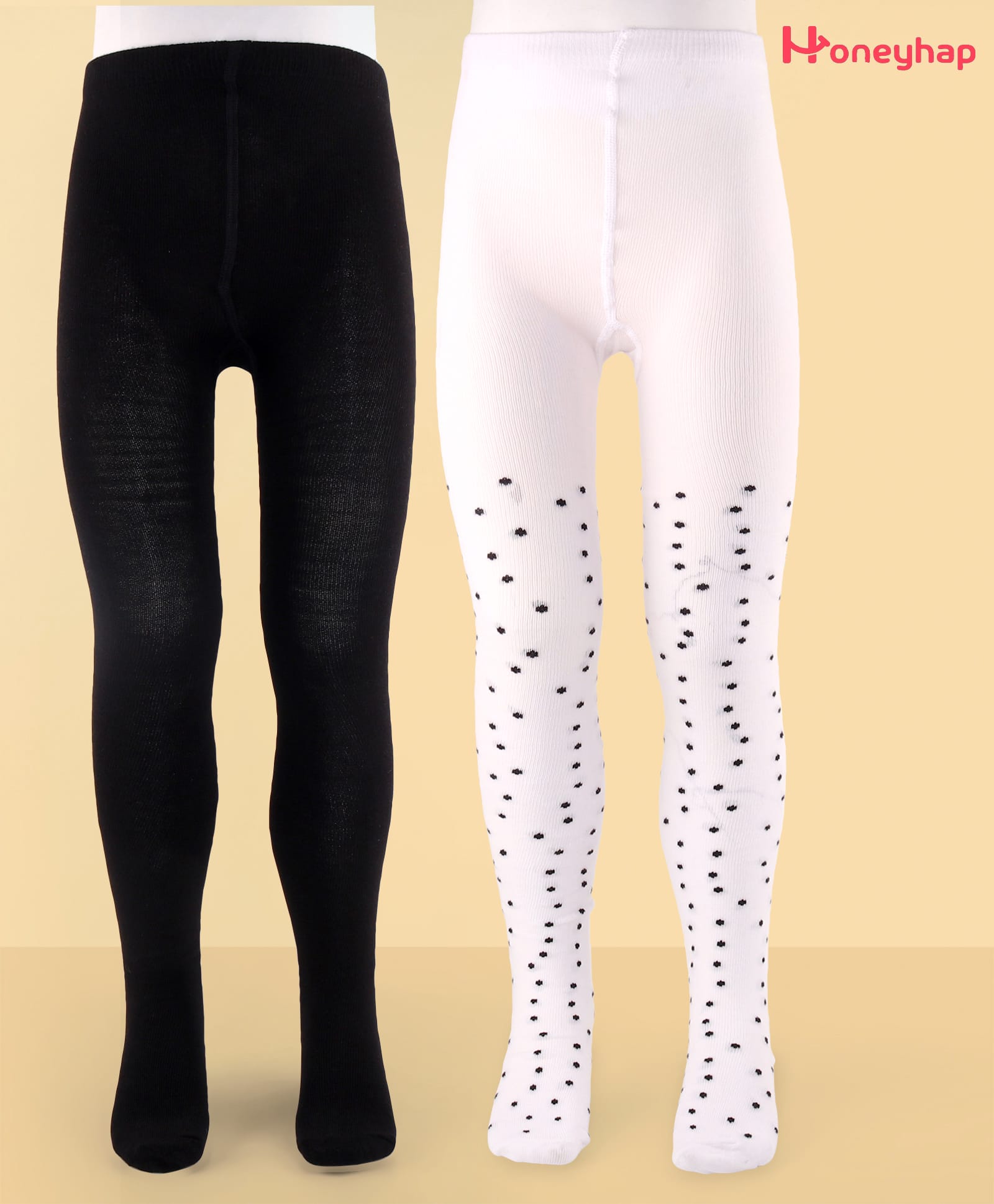 Honeyhap Premium Cotton Lycra Knit Bio Finish Full Length Tights With Polka Dot Design Pack of 2 - White & Black-picture-7