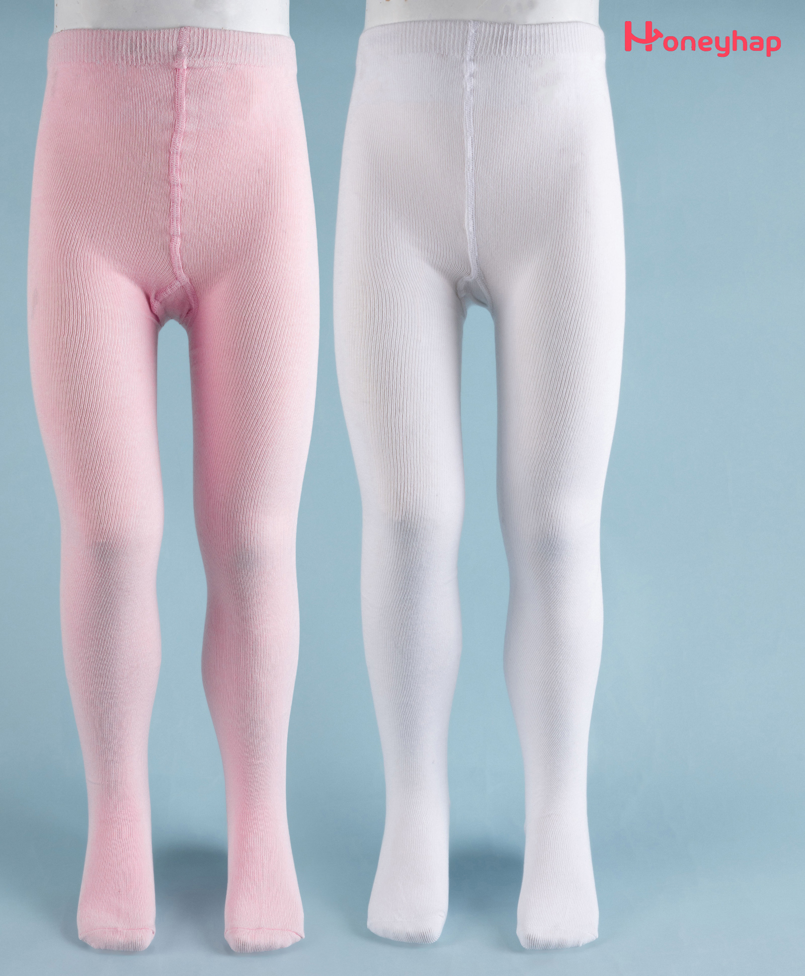 Honeyhap Premium Cotton Lycra Knit Solid Tights With Bio Finish Pack of 2 - Pink & White-picture-32