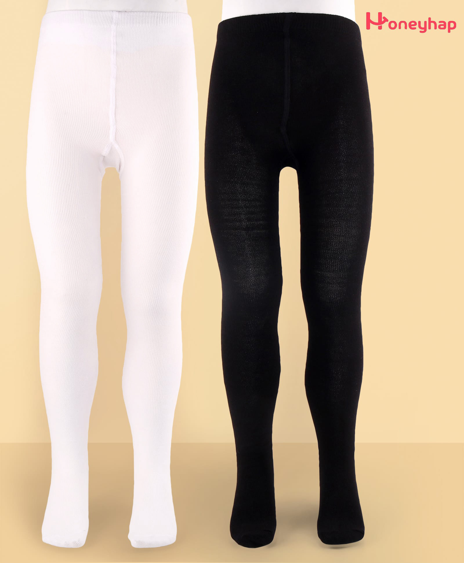 Honeyhap Premium Cotton Lycra Knit Solid Tights With Bio Finish Pack of 2 - Black & Off White-image-25