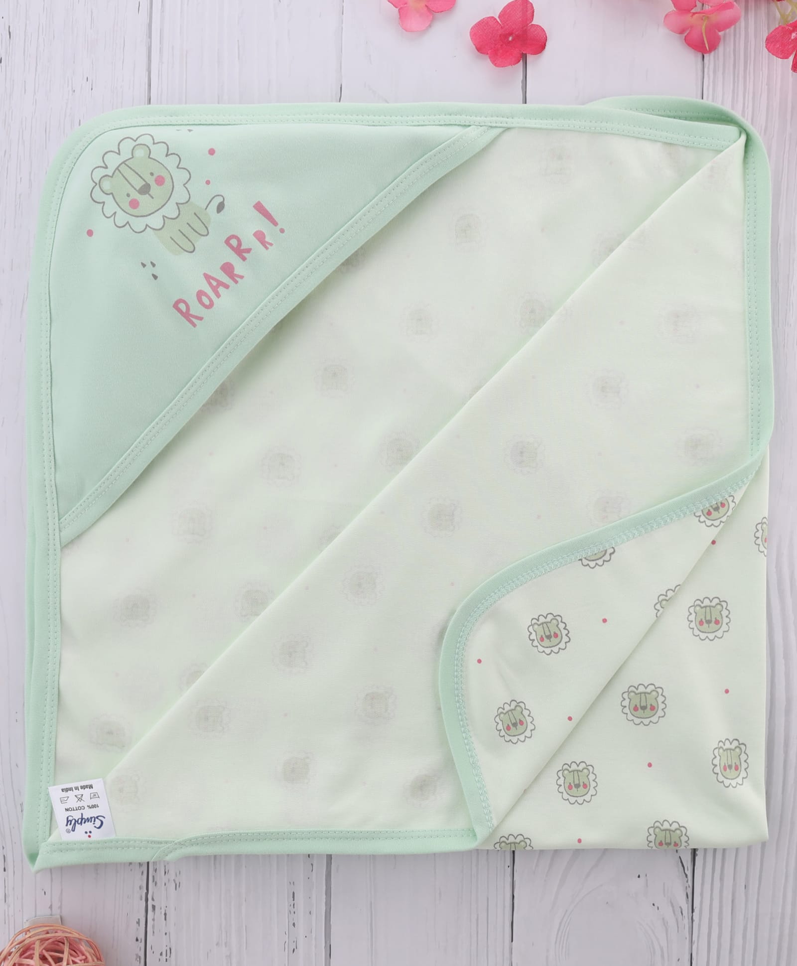 Simply Interlock Knit Towel With Tiger & Text Print L 80 x B 80 cm - Mint-image-13