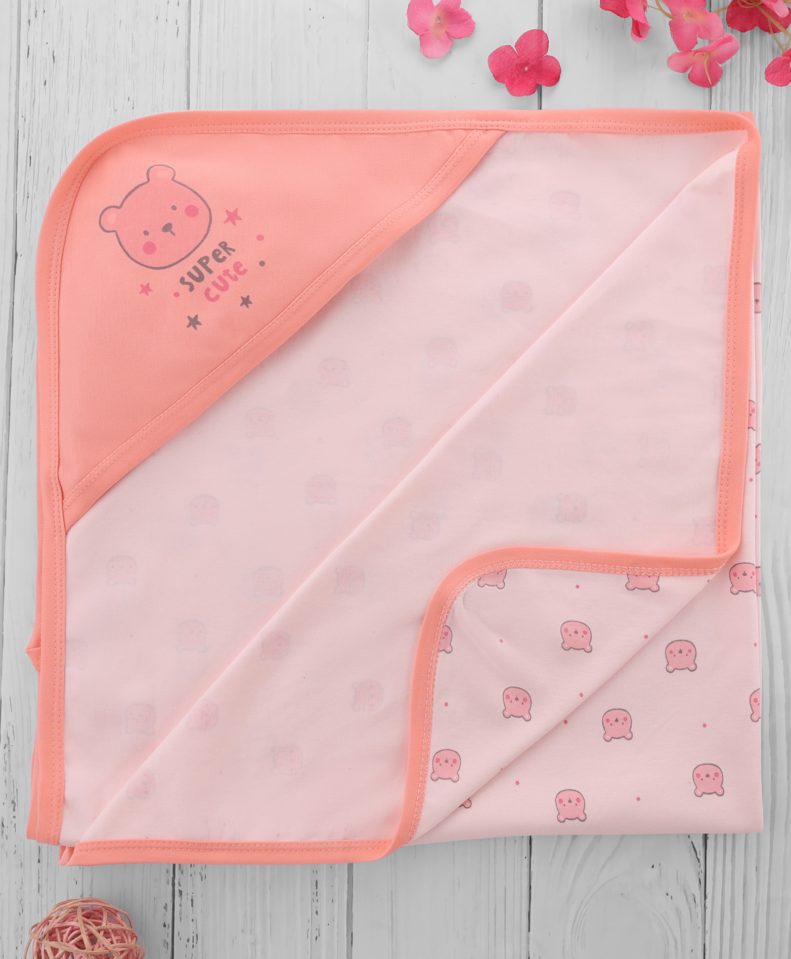 Simply Interlock Knit Towel With Teddy Bear Face & Text Print L 80 x B 80 cm - Pink-image-46