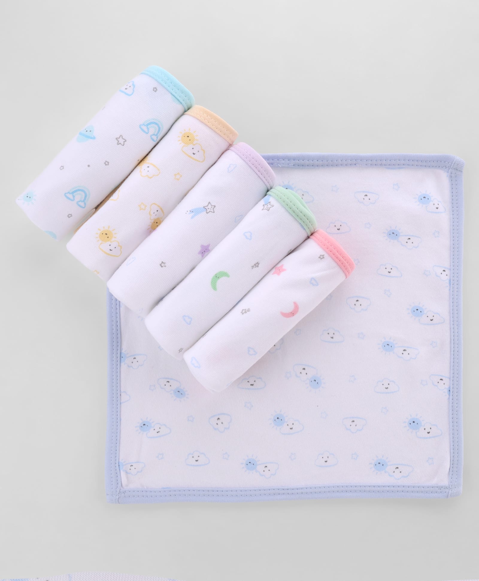 Simply Terry Knit Hand & Face Towels With Star & Rainbow Print Pack Of 6 - White-image-36