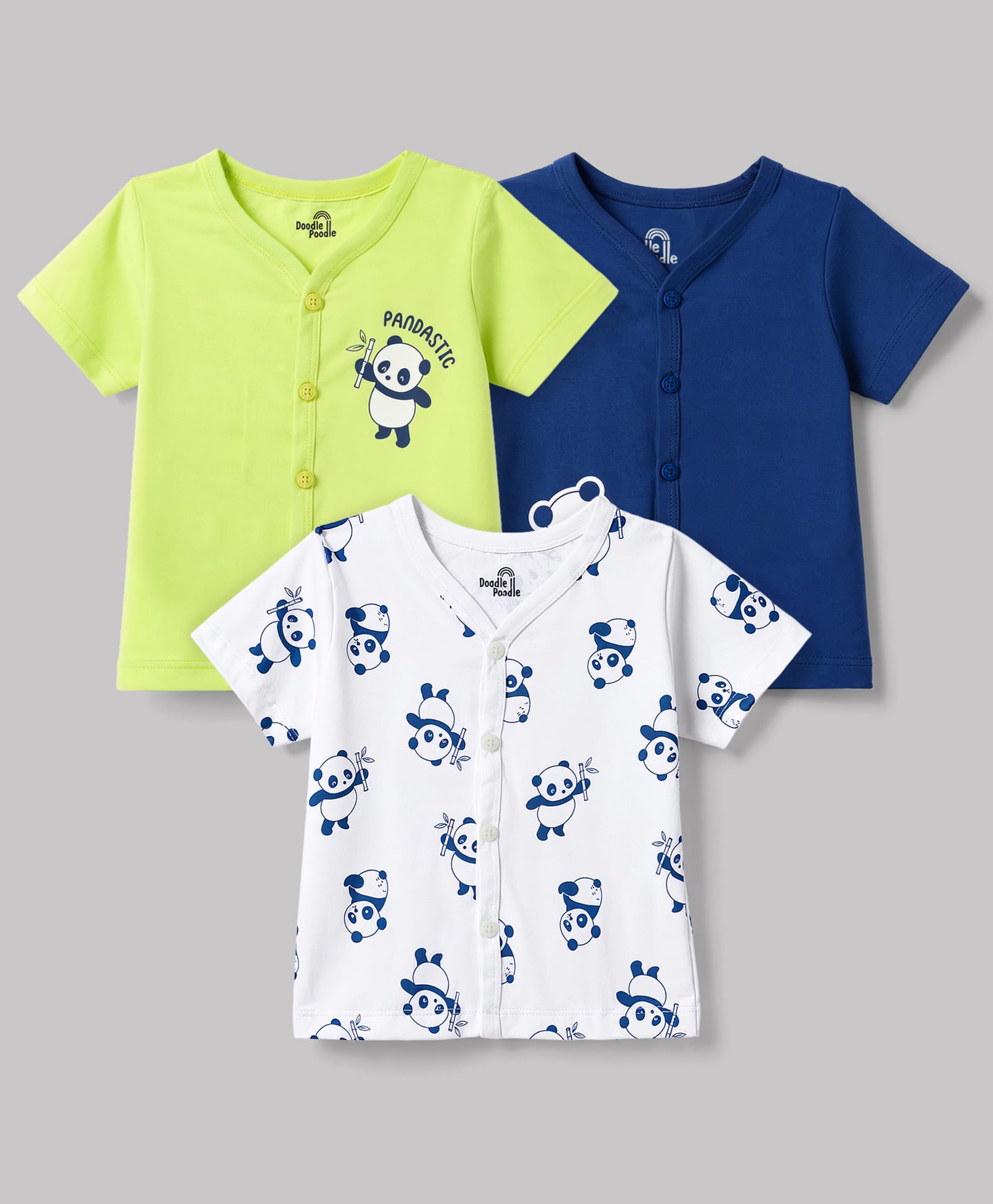 Doodle Poodle Single Jersey Knit Half Sleeves Jhablas With Panda Print Pack Of 3- Navy-picture-49