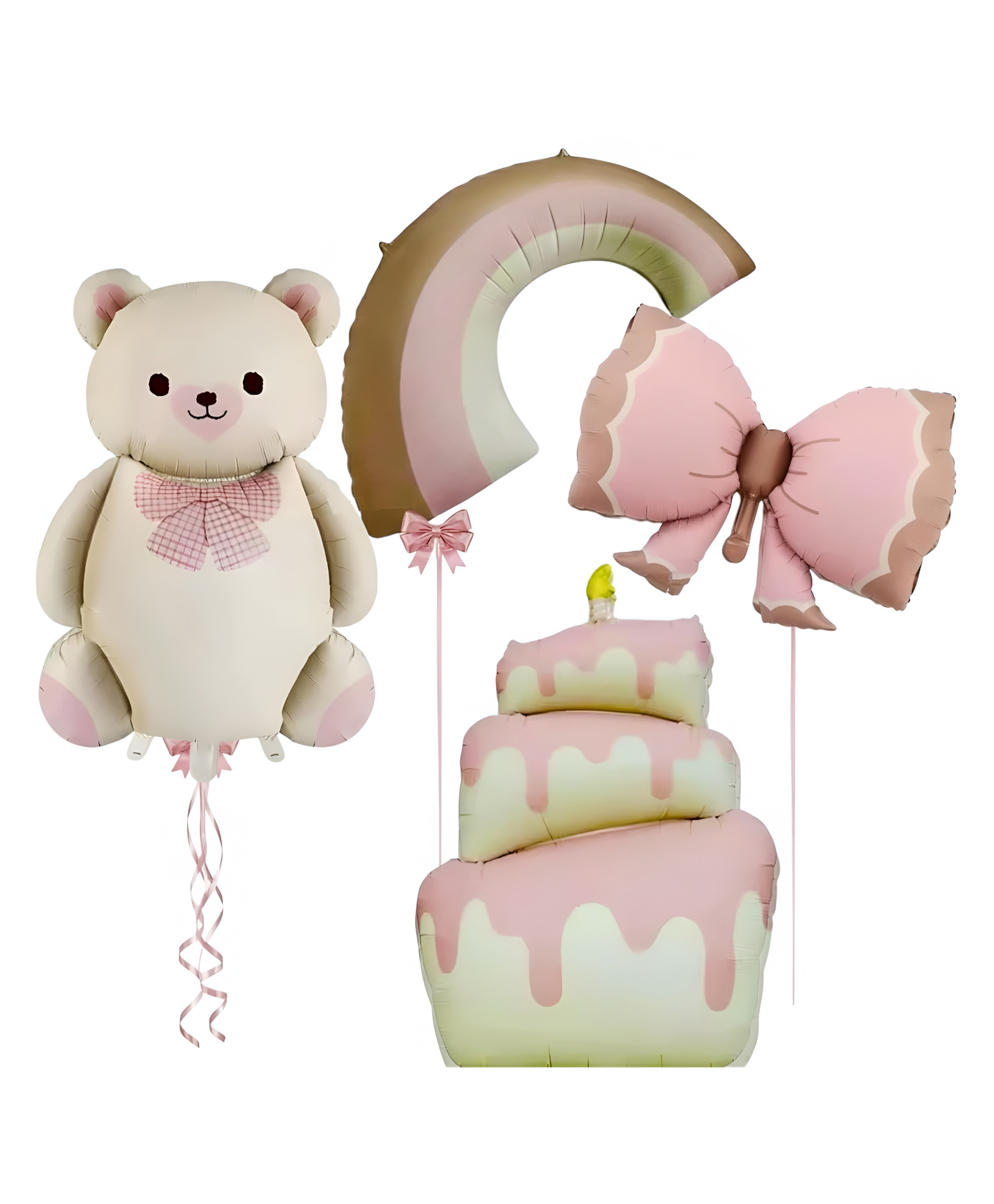NEGOCIO Set of 4 Cute Bear,Bow,Cake & Rainbow Foil Balloons for Birthday Photoshoot, Princess Theme, Baby Shower & Boho Party Decoration- PACK OF 1- COLOR MAY VARY-image-24
