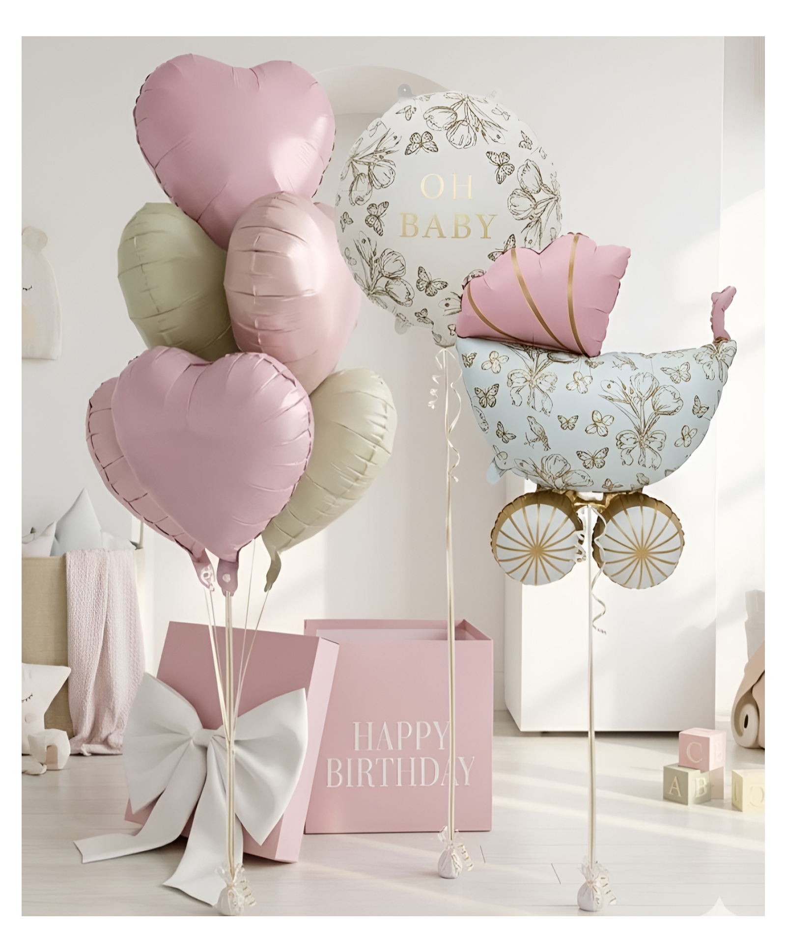 NEGOCIO 8 Pcs Vintage Pink Baby Stroller Oh Baby" Foil Balloon Set for Birthday & Party Decorations- PACK OF 1- COLOR MAY VARY-image-14