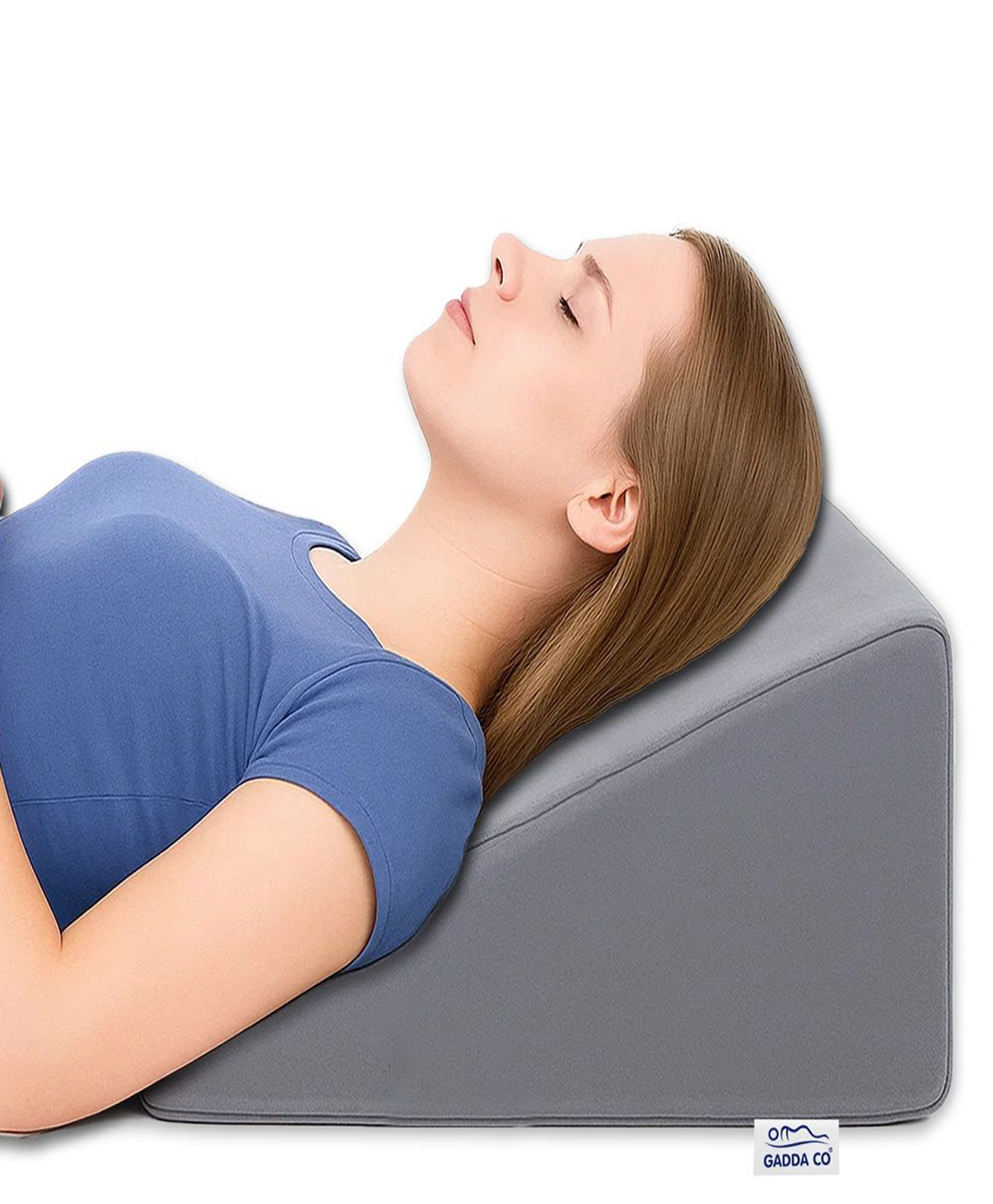 GADDA CO Memory Foam Wedge Pillow for Bed | Orthopedic Back Support Cushion for Acid Reflux, GERD & Snoring | Wedge for Leg Elevation & Sleep Support | Grey, 18 x 17.5 x 10 Inches-image-22