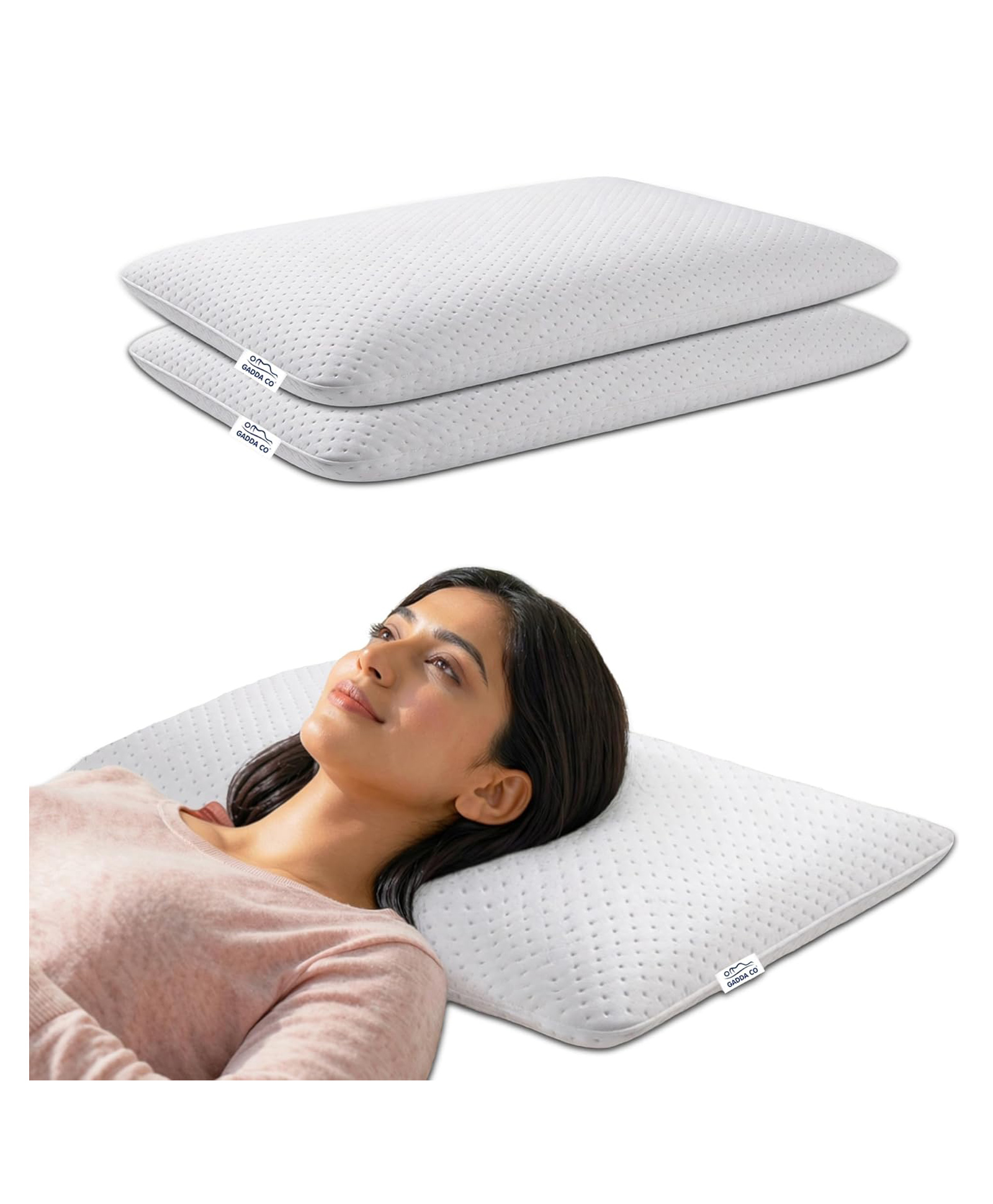 GADDA CO Orthopedic Memory Foam Pillow for Neck, Shoulder And Back Pain Relief, Slim Cervical Pillow for Comfortable Sleep, Removable Jacquard Cover, Size 25x16x4 in, White,Pack of 2-image-14
