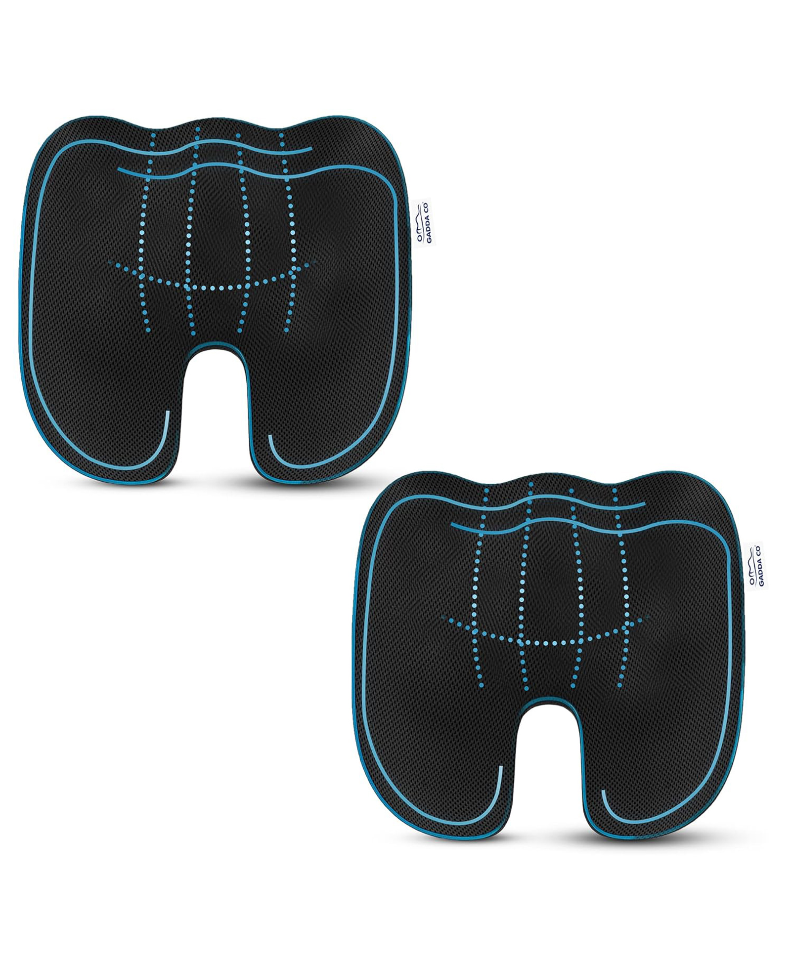 GADDA CO Orthopedic Coccyx Seat Cushion (Pack of 2) - Memory Foam Tailbone & Sciatica Pain Relief Chair Pad for Office Chair & Car Seat, Mesh Black, Supports 120 kg, 18 x 16.5 Inch.-image-2