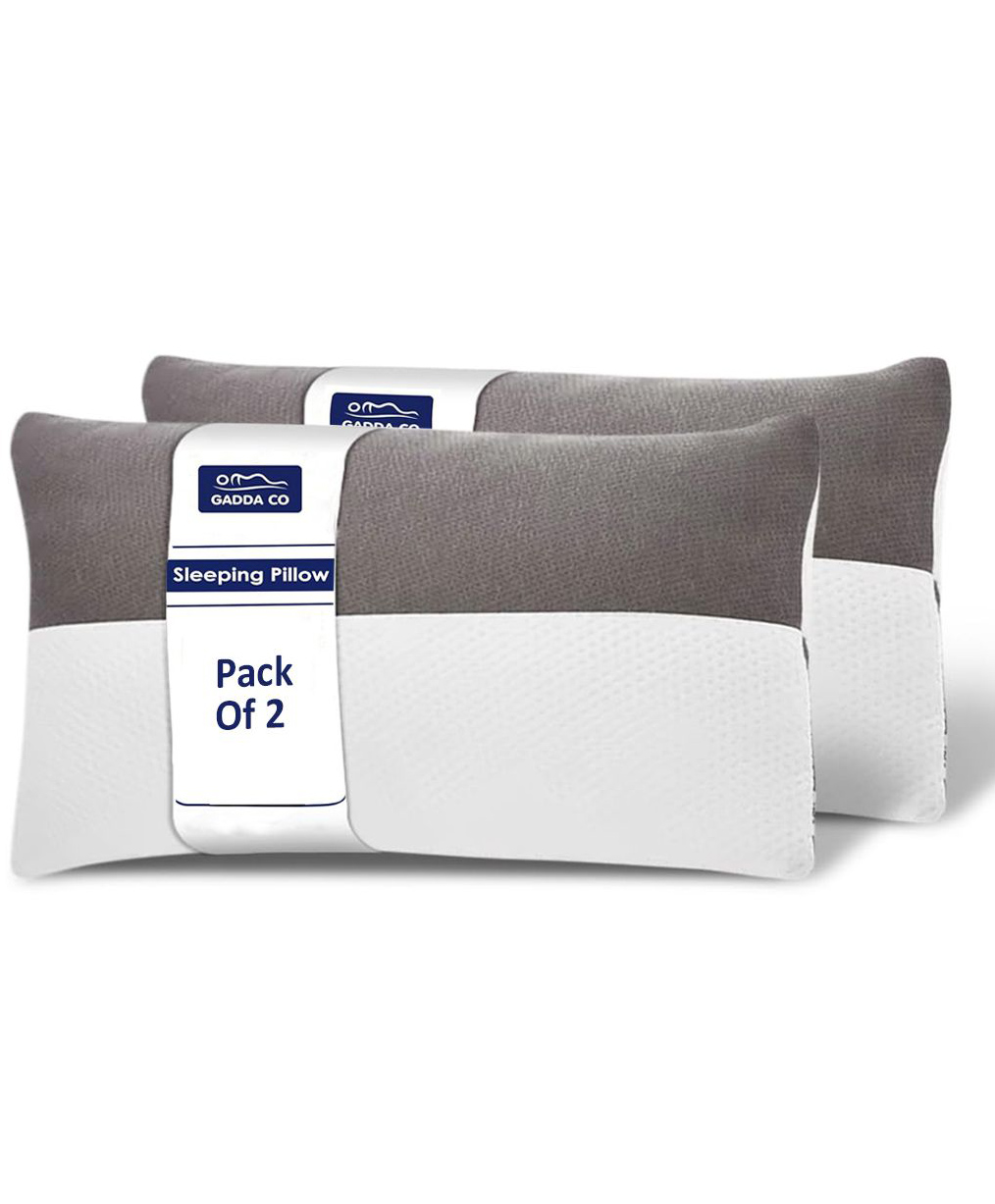 GADDA CO Hollow Fiber Sleeping Pillow with Zip | Set of 2 | Soft & Fluffy Bed Pillows | White & Grey | Regular Size 24 x 16 Inches | 6 Months Warranty | Microfiber Fill | Comfortable & Durable-picture-27