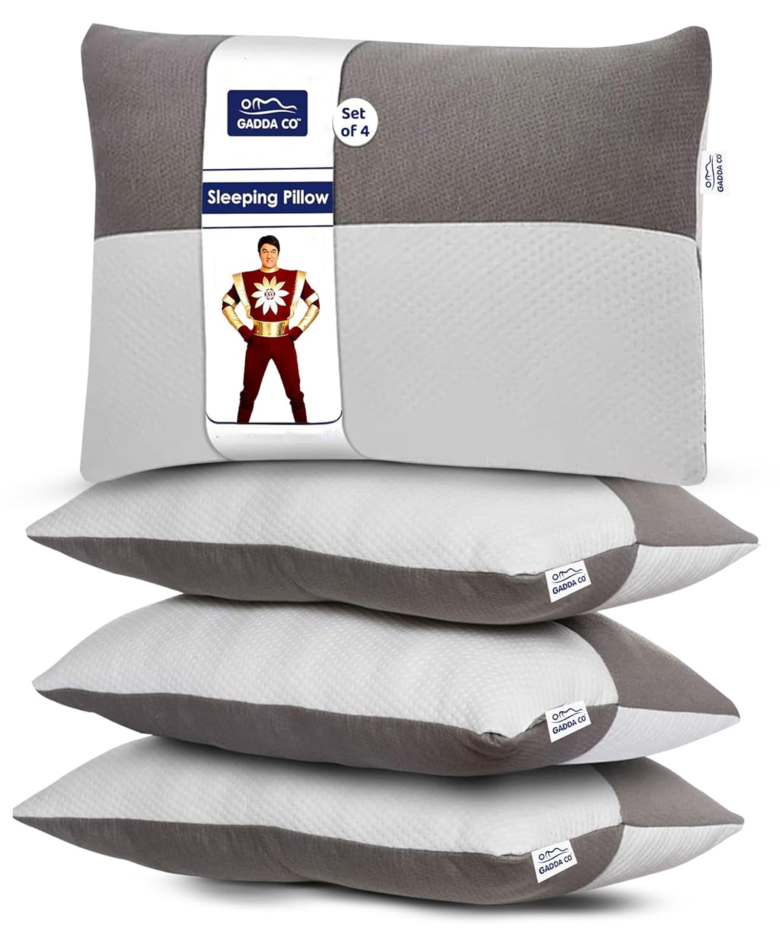 GADDA CO Hollow Fiber Sleeping Pillow with Zip | Set of 4 | Soft & Fluffy Bed Pillows | White & Grey | Regular Size 24 x 16 Inches | 6 Months Warranty | Microfiber Fill | Comfortable & Durable-picture-28