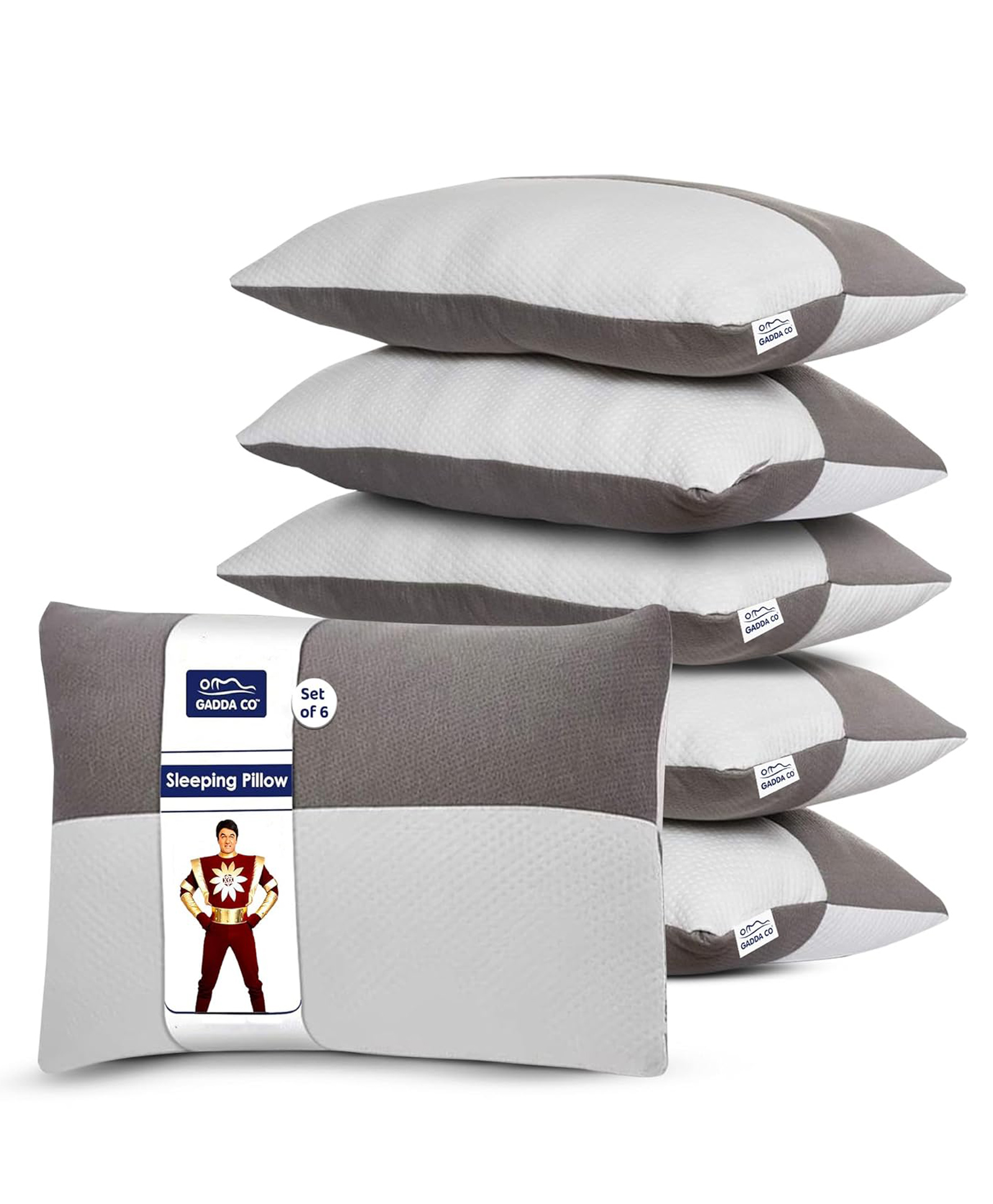 GADDA CO Hollow Fiber Sleeping Pillow with Zip | Set of 6 | Soft & Fluffy Bed Pillows | White & Grey | Regular Size 24 x 16 Inches | 6 Months Warranty | Microfiber Fill | Comfortable & Durable-picture-29