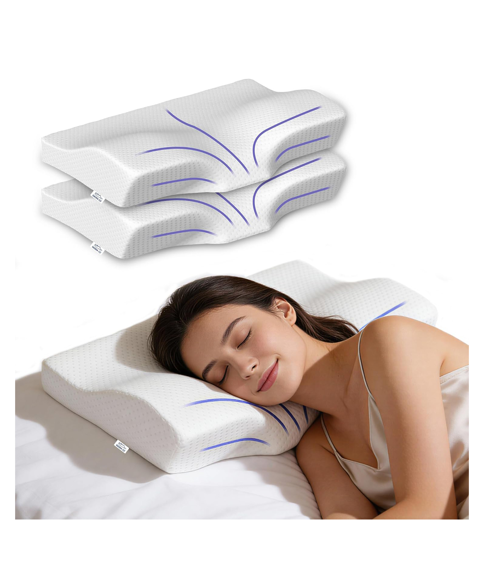 GADDA CO Cervical Pillow for Neck And Shoulder Pain, Orthopedic Memory Foam Neck Support Pillow for Sleeping, Contour & Side Sleeper, Anti-Snoring, 20 x 12 x 2.5 Inch, White, Pack of 2-image-11