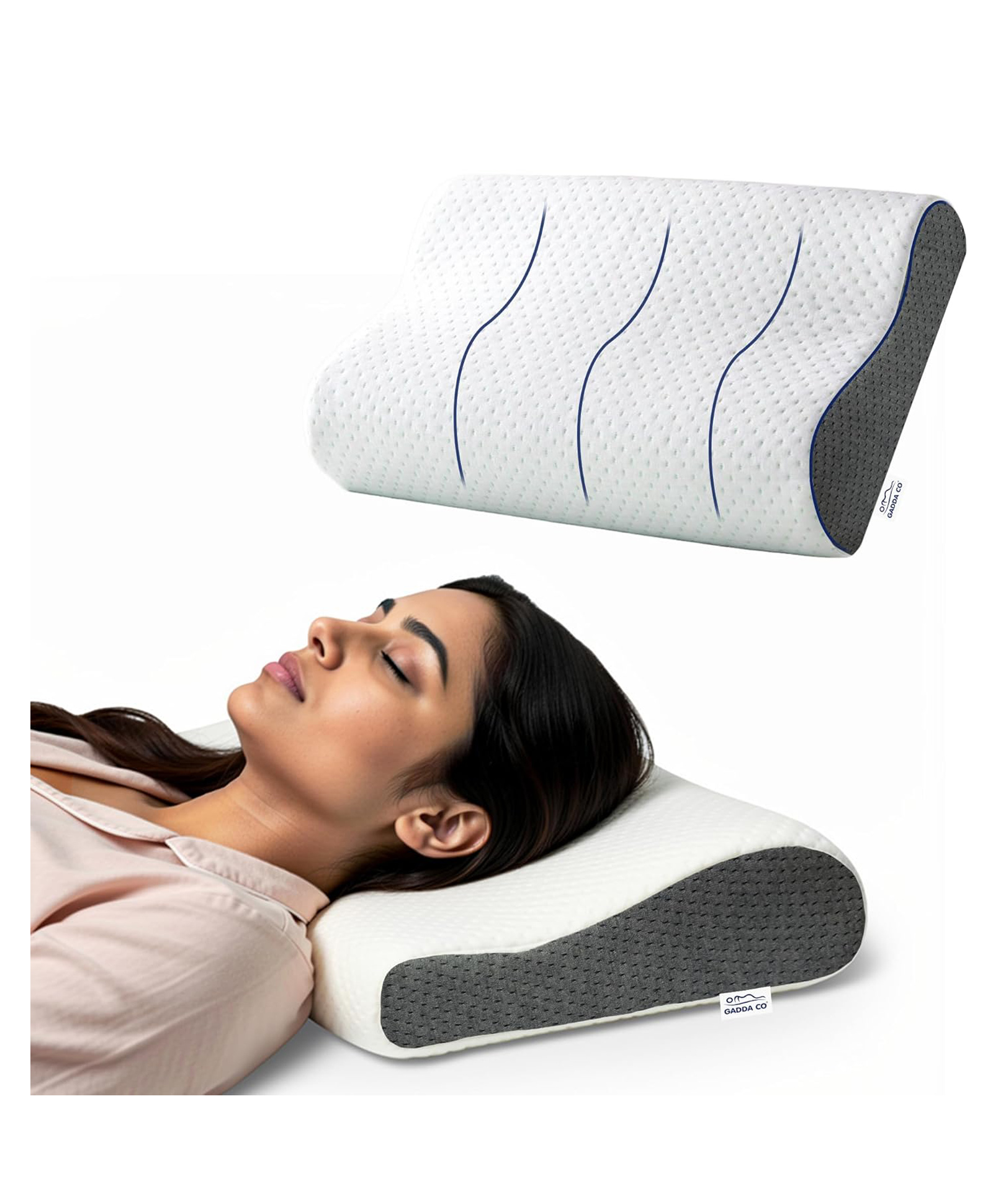 GADDA CO Memory Foam Cervical Neck Pillow for Neck & Shoulder Pain -Orthopedic Pillow for Sleeping, Posture & Spinal Alignment, Pain Relief, Size-19.5×11×3.5 in, White & Grey Jacquard-image-16