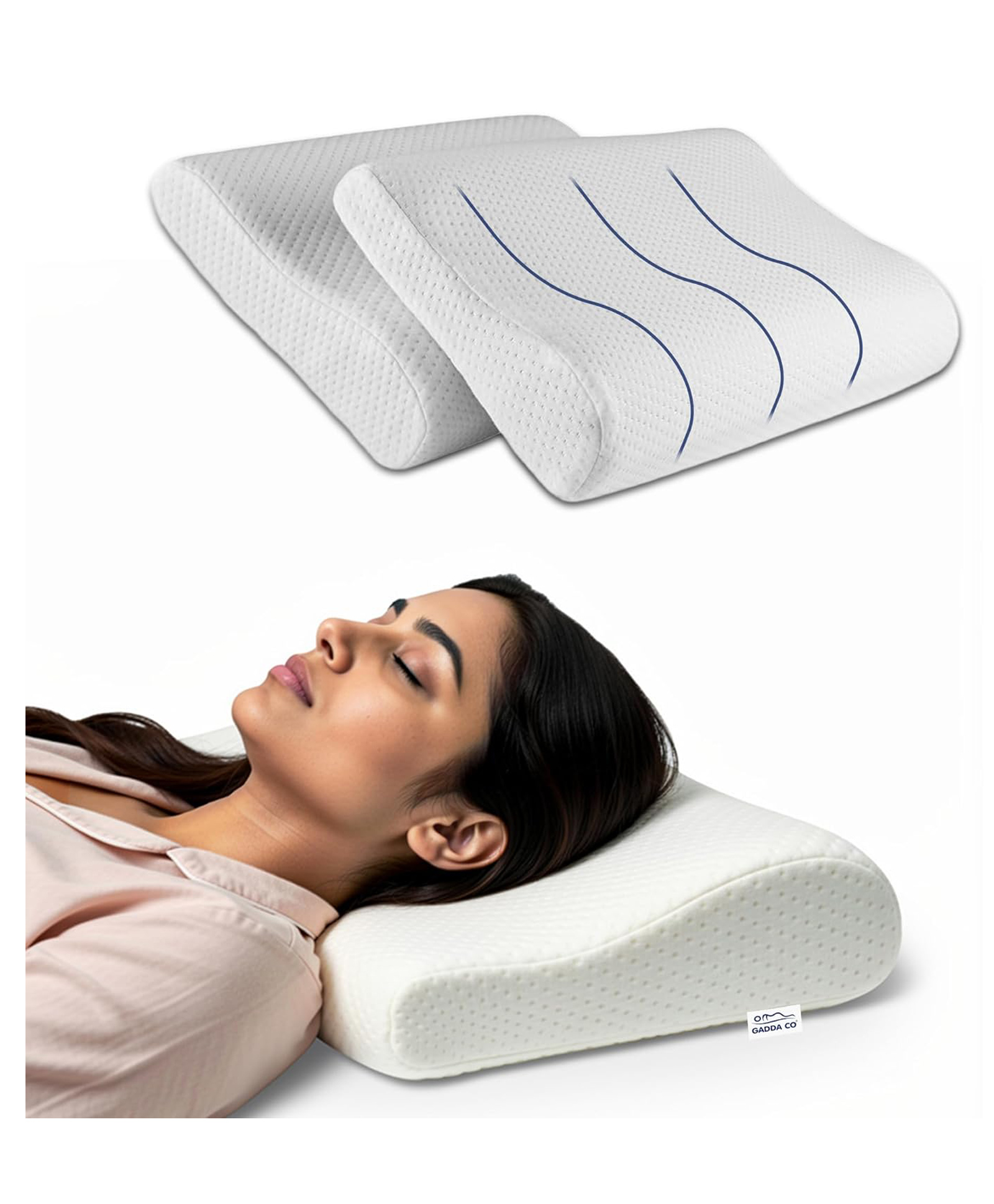 GADDA CO Memory Foam Cervical Neck Pillow for Neck| Orthopedic Cervical Pillow for Pain Relief, Spinal Alignment | 19.5x11x2.5 Inch, White, 2-Year Warranty |Set of 2-image-17