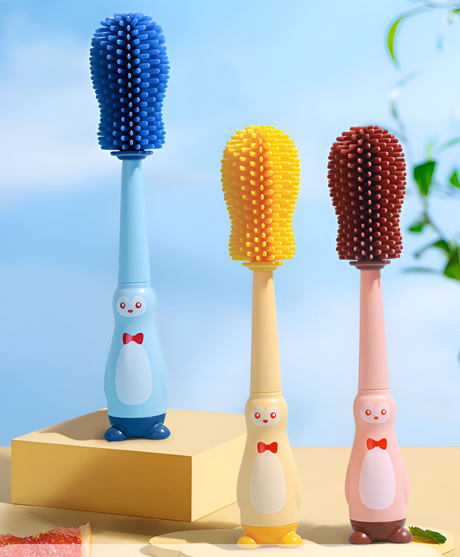COZY VIBES Silicone Four-in-One Bottle Brush Set for Baby Nipples Suction Tube Cup Groove & Gap Cleaning - PACK OF 1 - COLOR MAY VARY-image-5