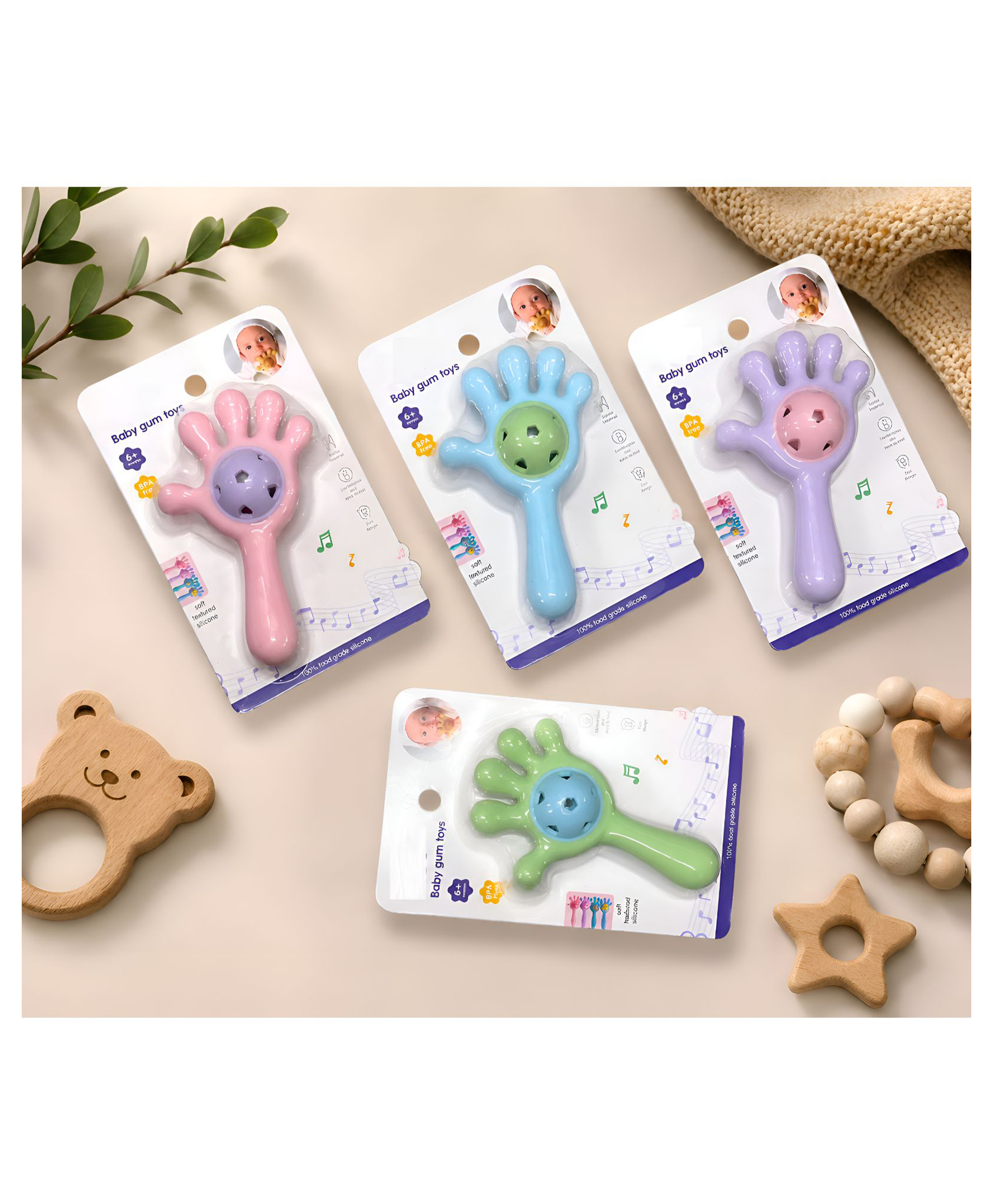 COZY VIBES Baby Teething Toy Silicone Palm Shaped Baby Rattle Teether BPA Free Silicone Baby Chew Teether Toys - PACK OF 1 - COLOR MAY VARY-image-26
