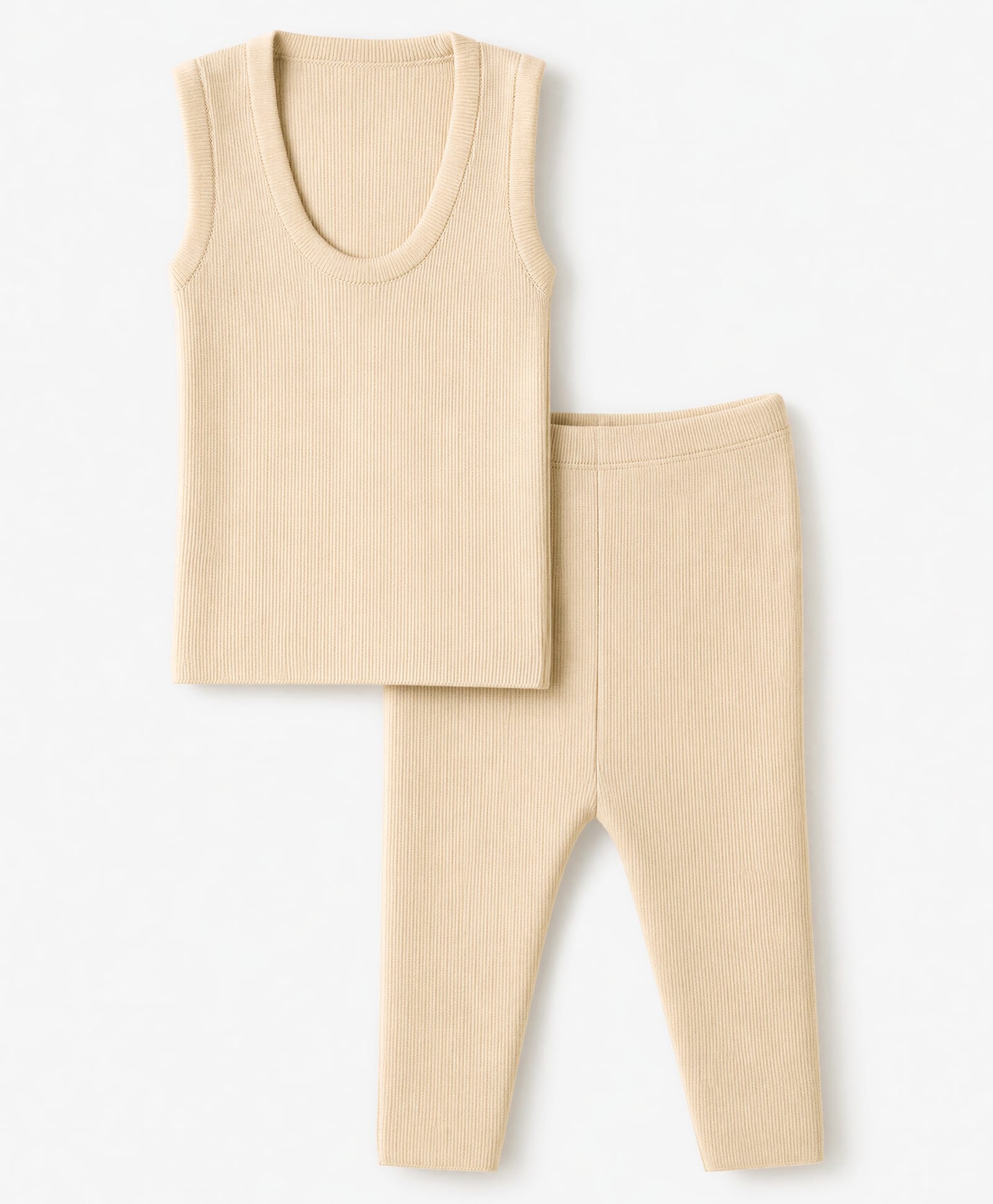 Simply Knitted Sleeveless Solid Sweater Set - Light Brown-image-8