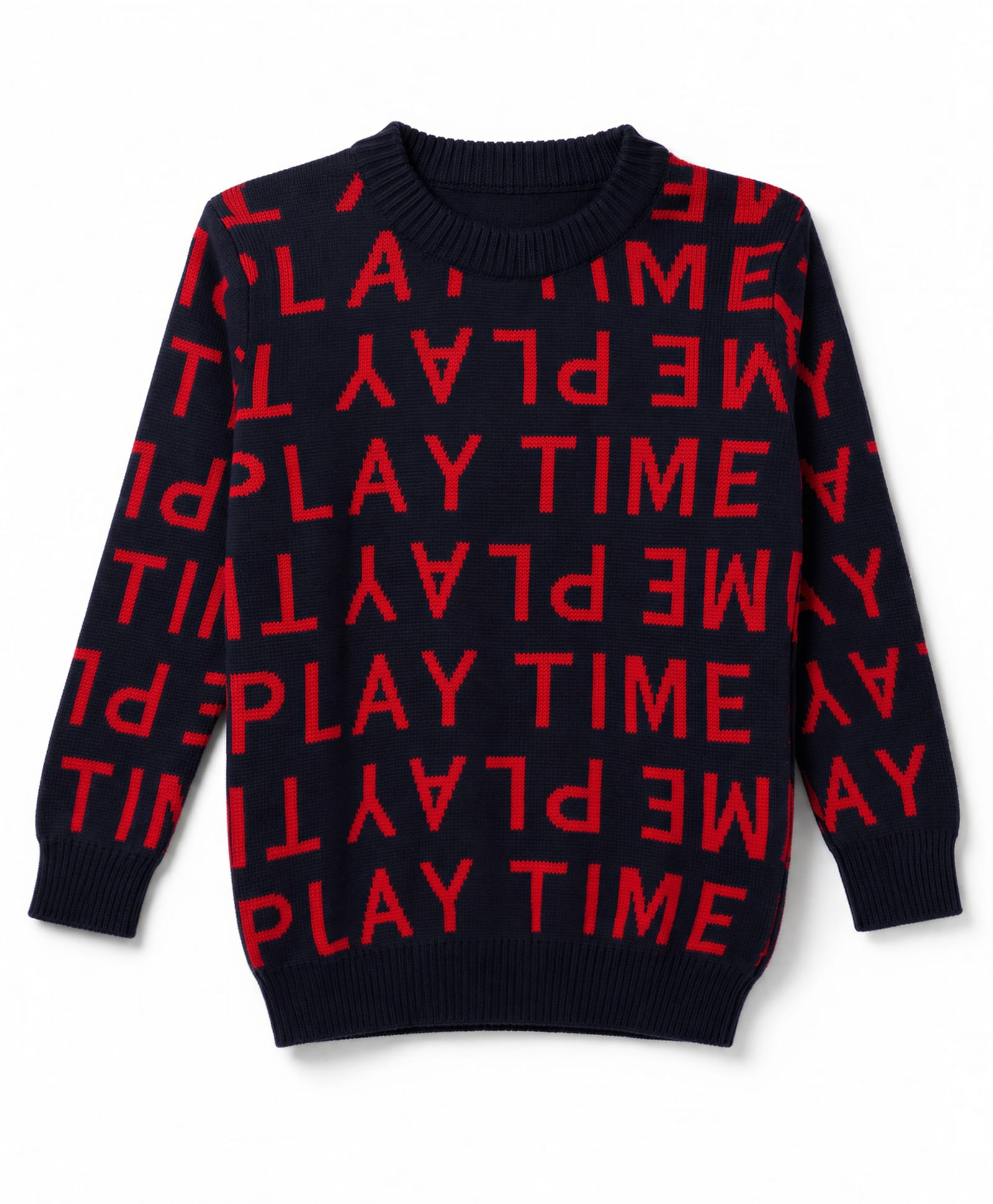 Simply Knit Full Sleeves Pullover with Text Print - Navy Blue-image-36