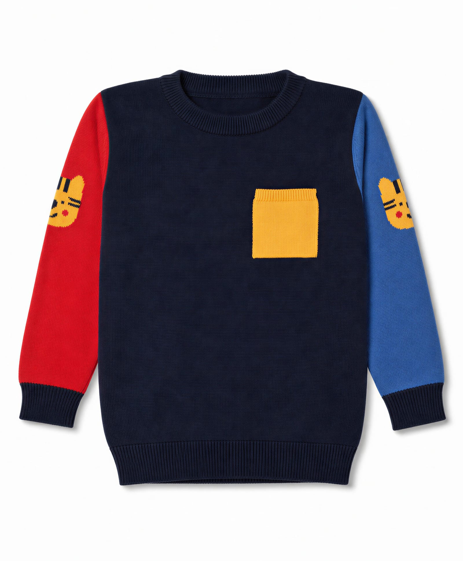 Simply Knit Full Sleeves Pullover with Tiger Design on Sleeves - Navy Blue-image-9