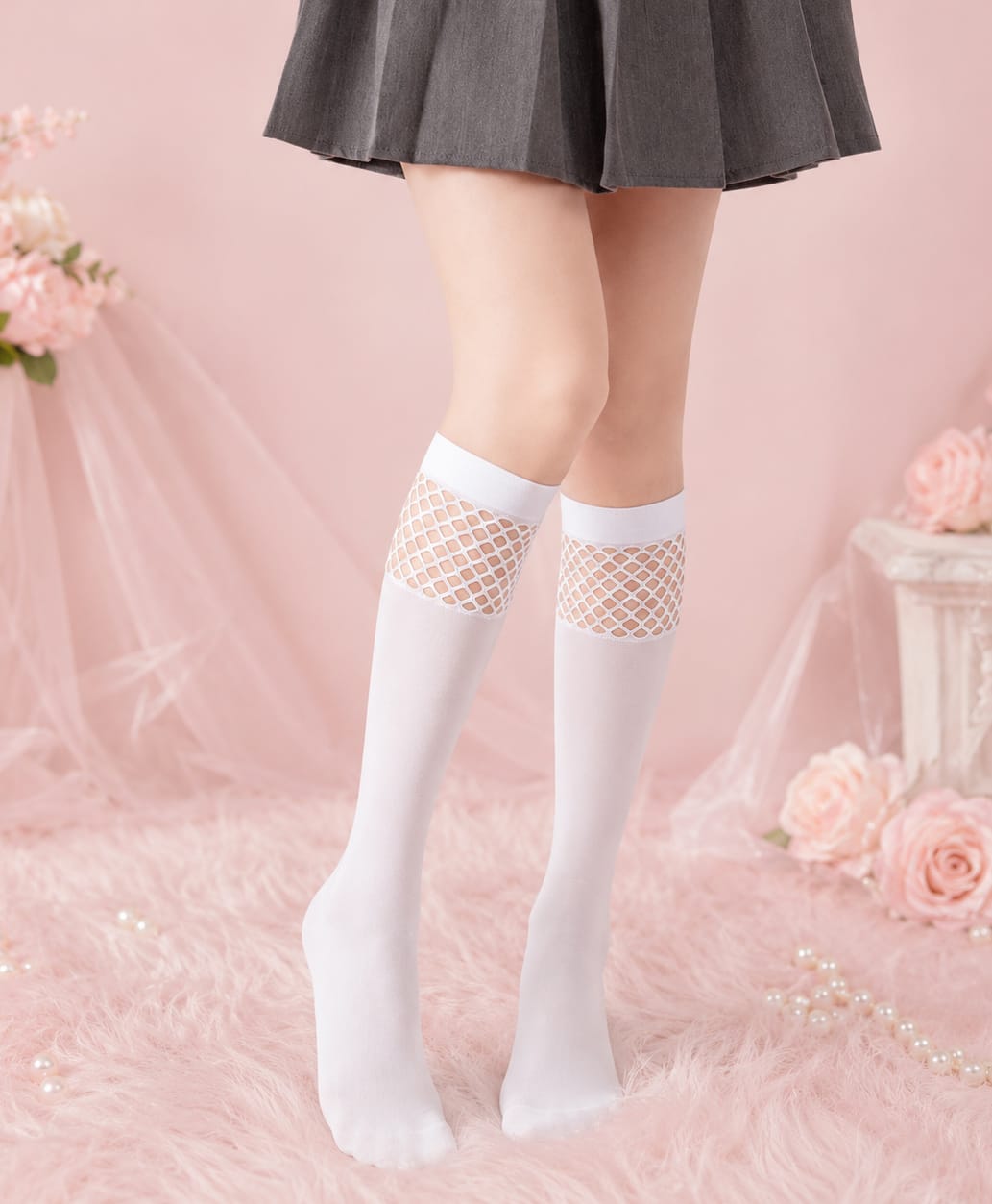Flaunt Chic Geometric Cutout Designed Socks - White-image-10
