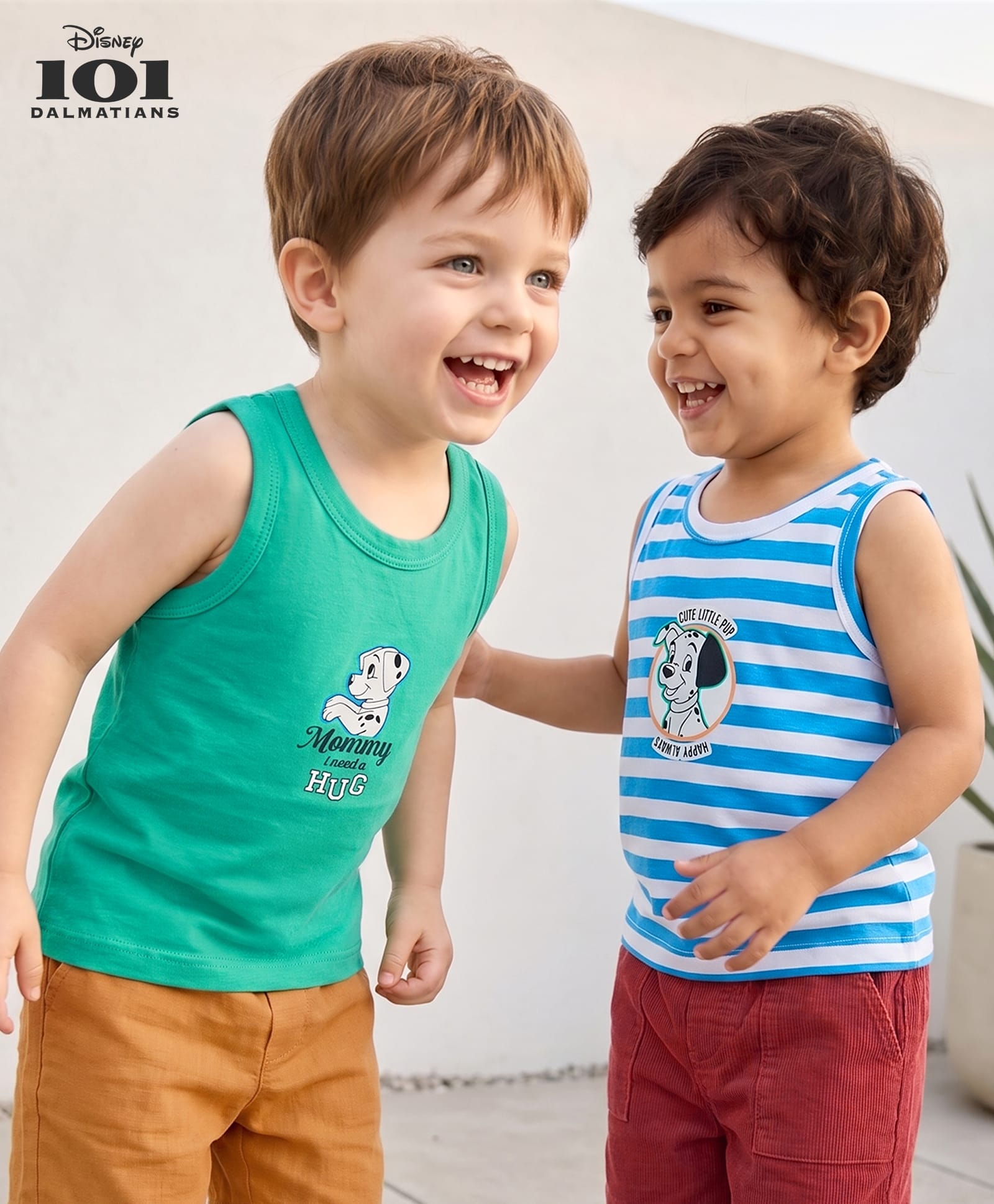 Babyhug Disney Interlock Knit Sleeveless Striped Vest with 101 Dalmatians Graphics Pack of 2- Blue & Mint-image-26