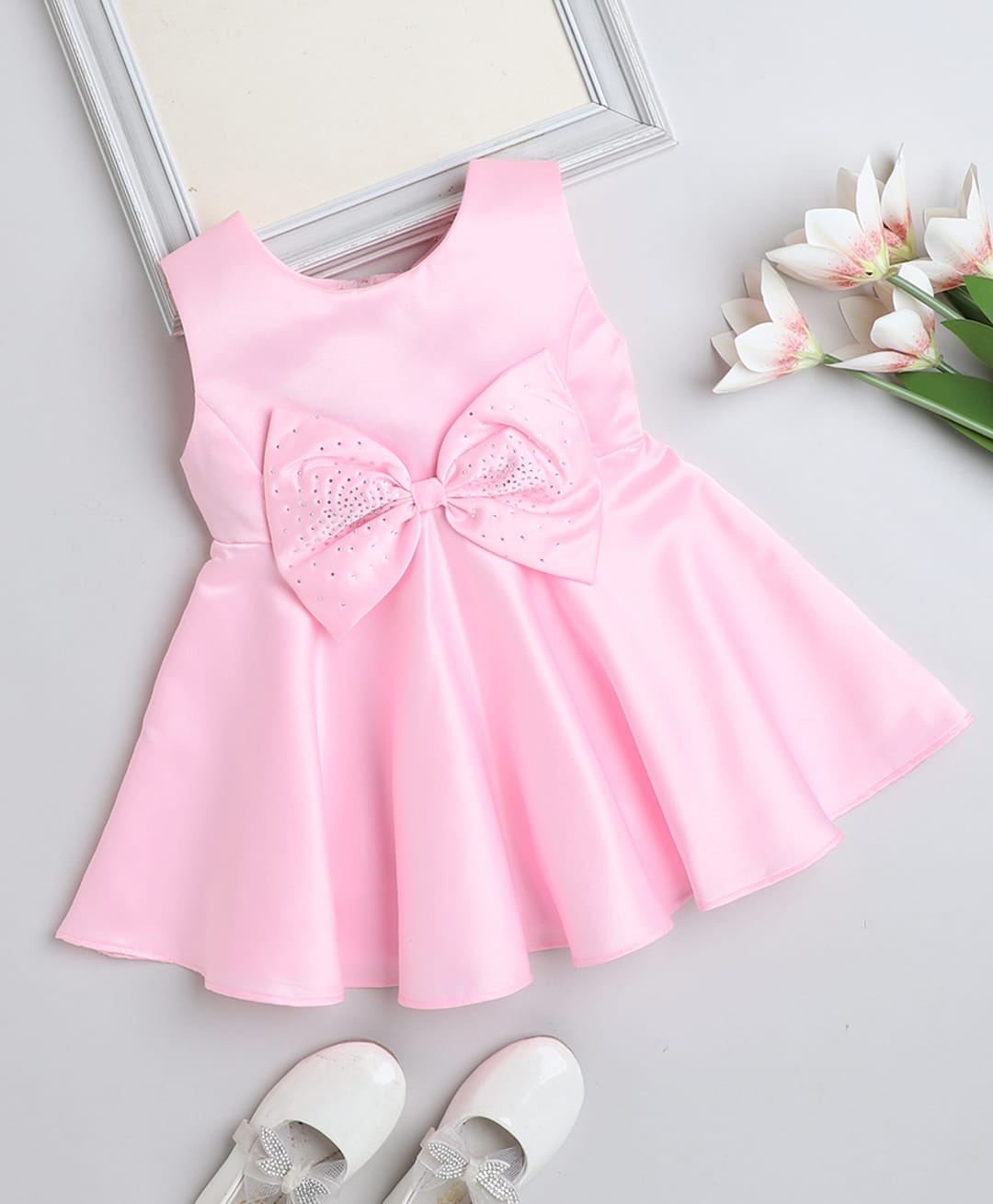 The Magic Wand Woven Sleeveless Bow Embellished Fit & Flare Party Dress -Pink-image-11