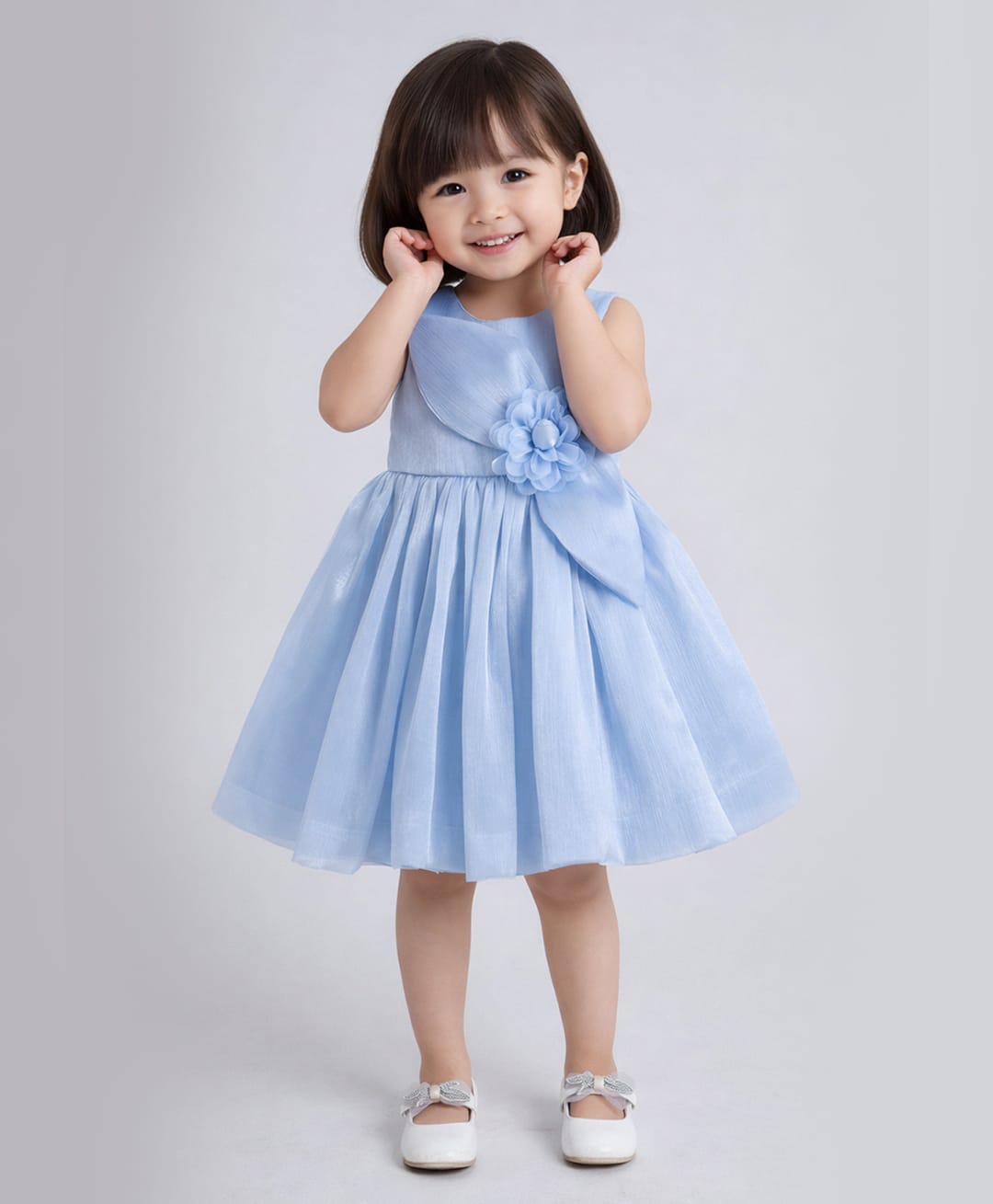 The Magic Wand Woven Sleeveless Flared Party Dress With Floral Applique - Light Blue-image-32