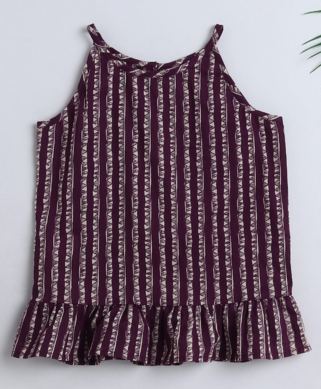 The Magic Wand Cotton Woven Incut Striped Printed Top - Wine-picture-12
